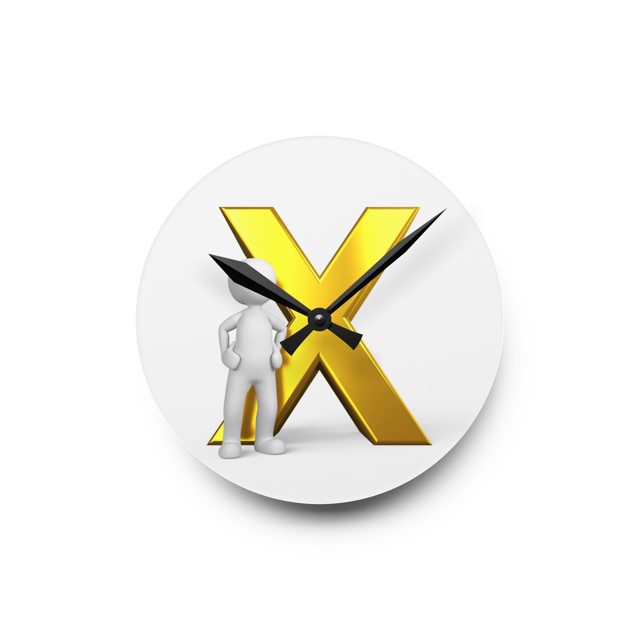 Gold Letter X with Figure Acrylic Wall Clock | Modern Initial Decor
