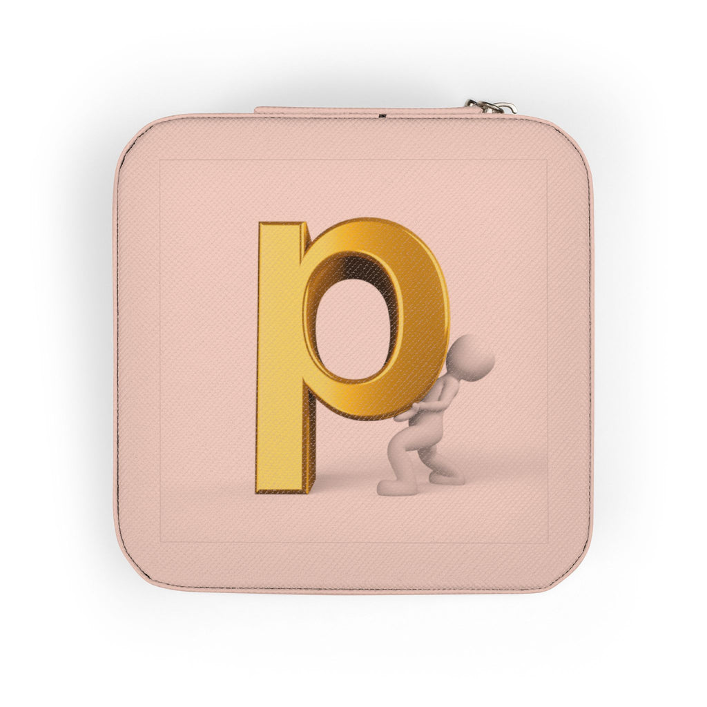 Gold Letter P Monogram Jewelry Travel Case | Compact Pink Organizer