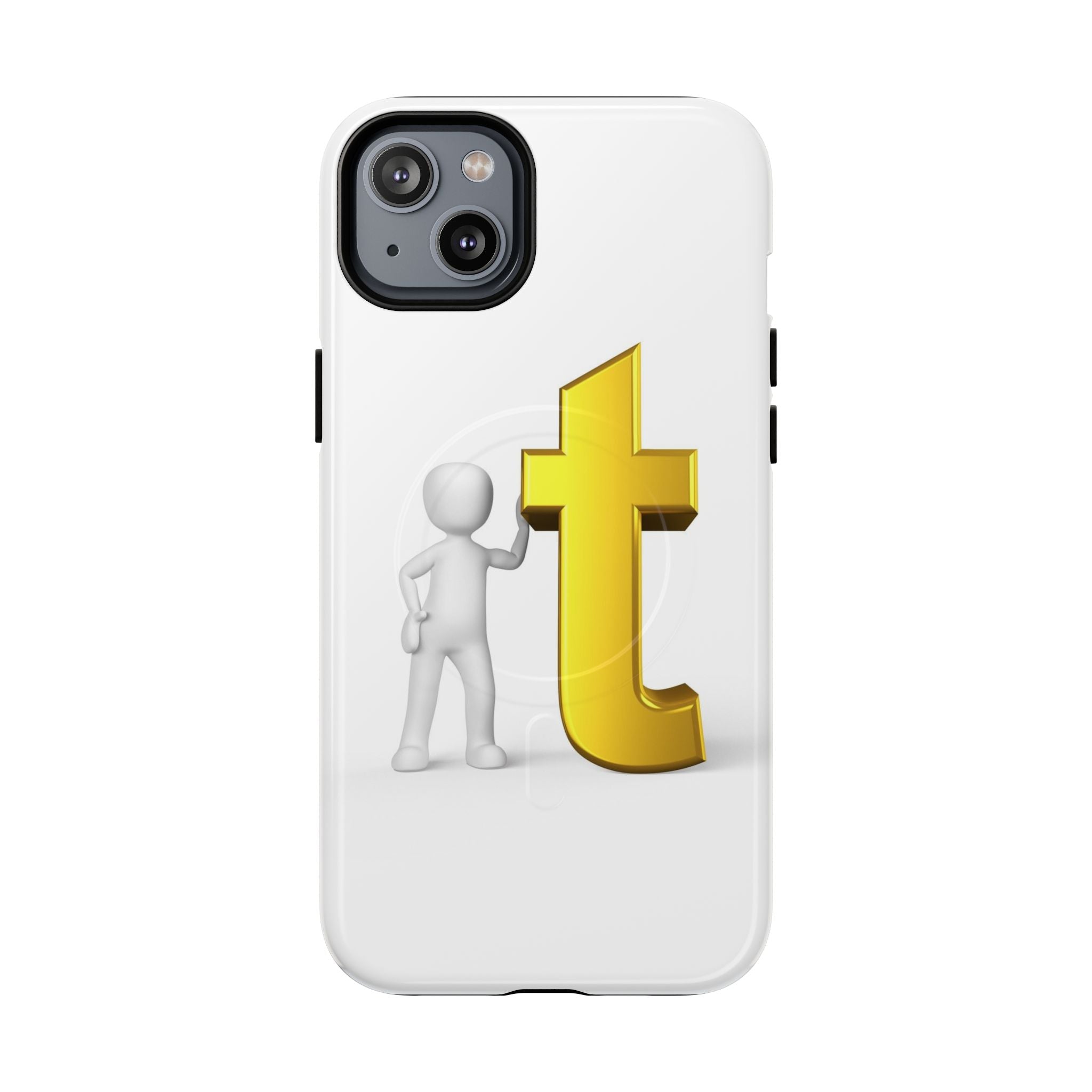 Coque de téléphone 3D Personnage appuyé sur une lettre T dorée | Coque magnétique robuste
