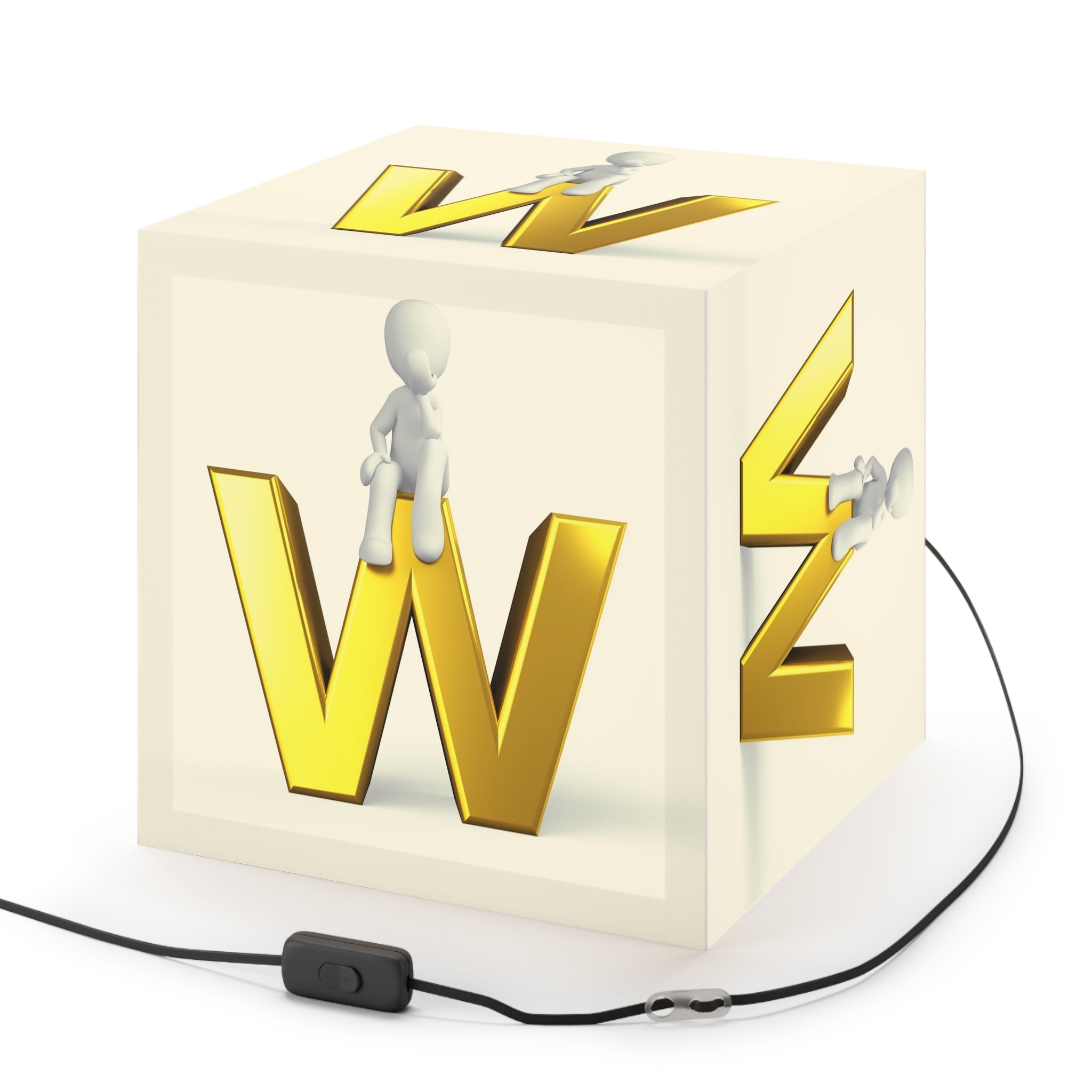 3D Gold Letter W Light Cube Lamp | Modern Alphabet Nightlight