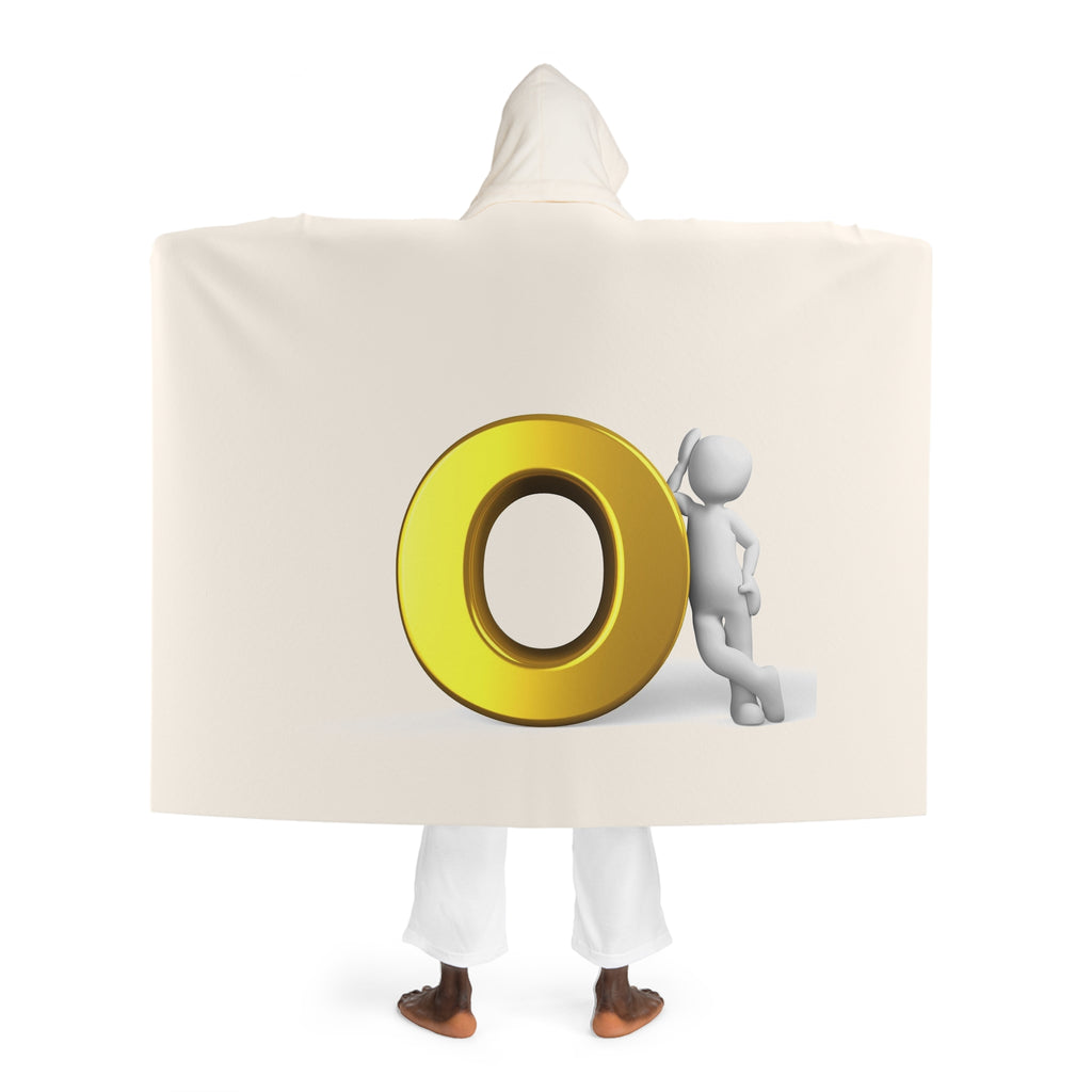 Cream Hooded Sherpa Fleece Blanket | Gold Letter O With figure