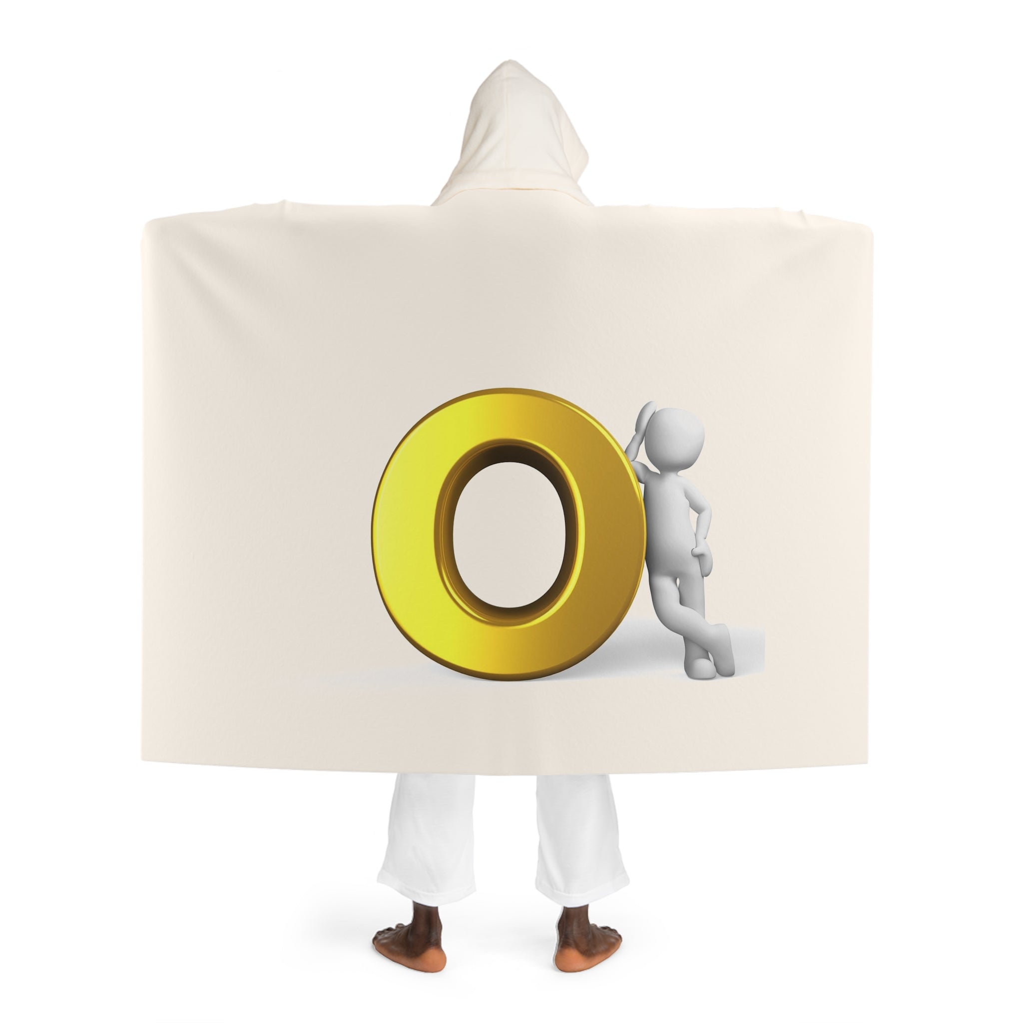 Cream Hooded Sherpa Fleece Blanket | Gold Letter O With figure