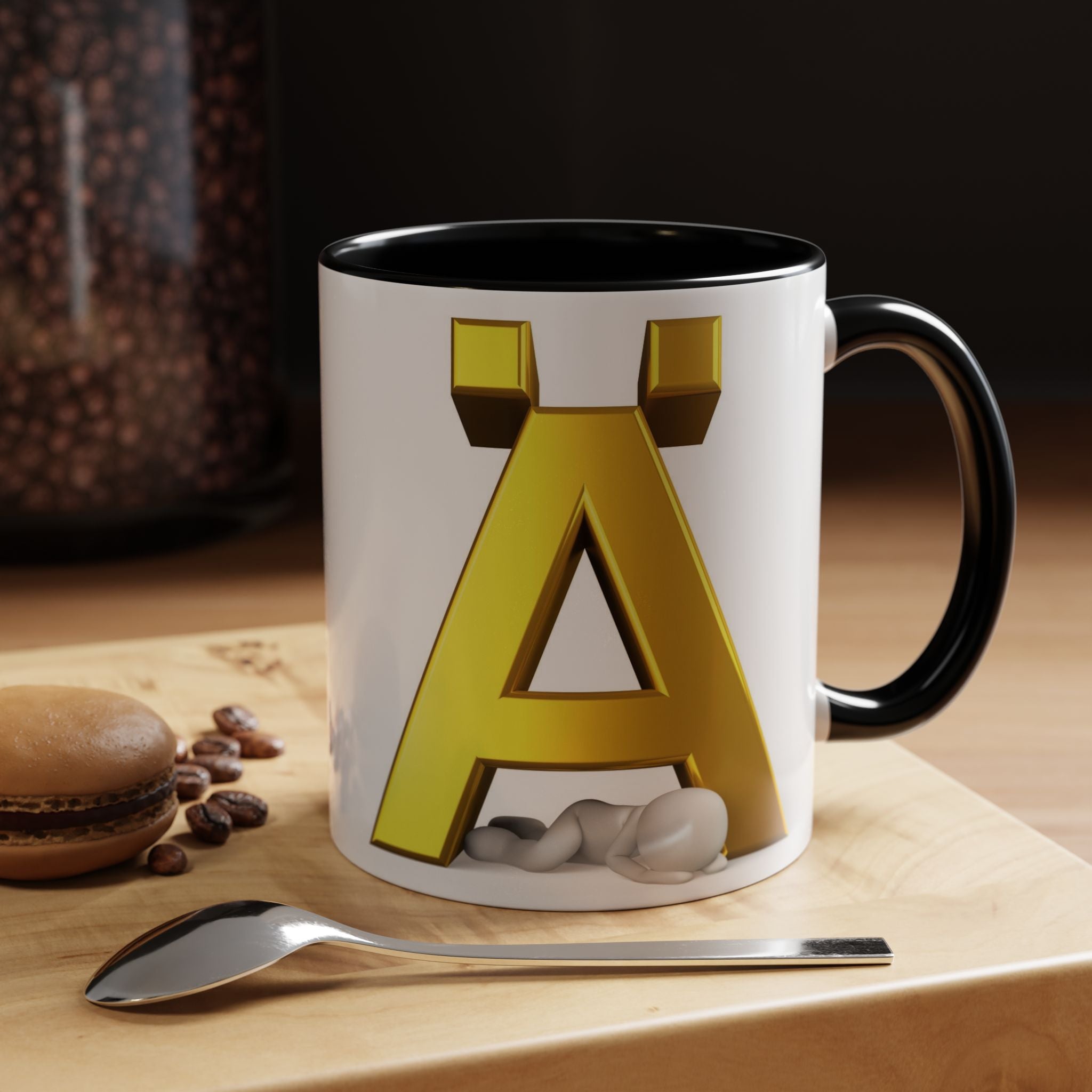 Gold 3D Letter Ä Accent Coffee Mug 11oz 15oz | Monogram Initial Ceramic Mug