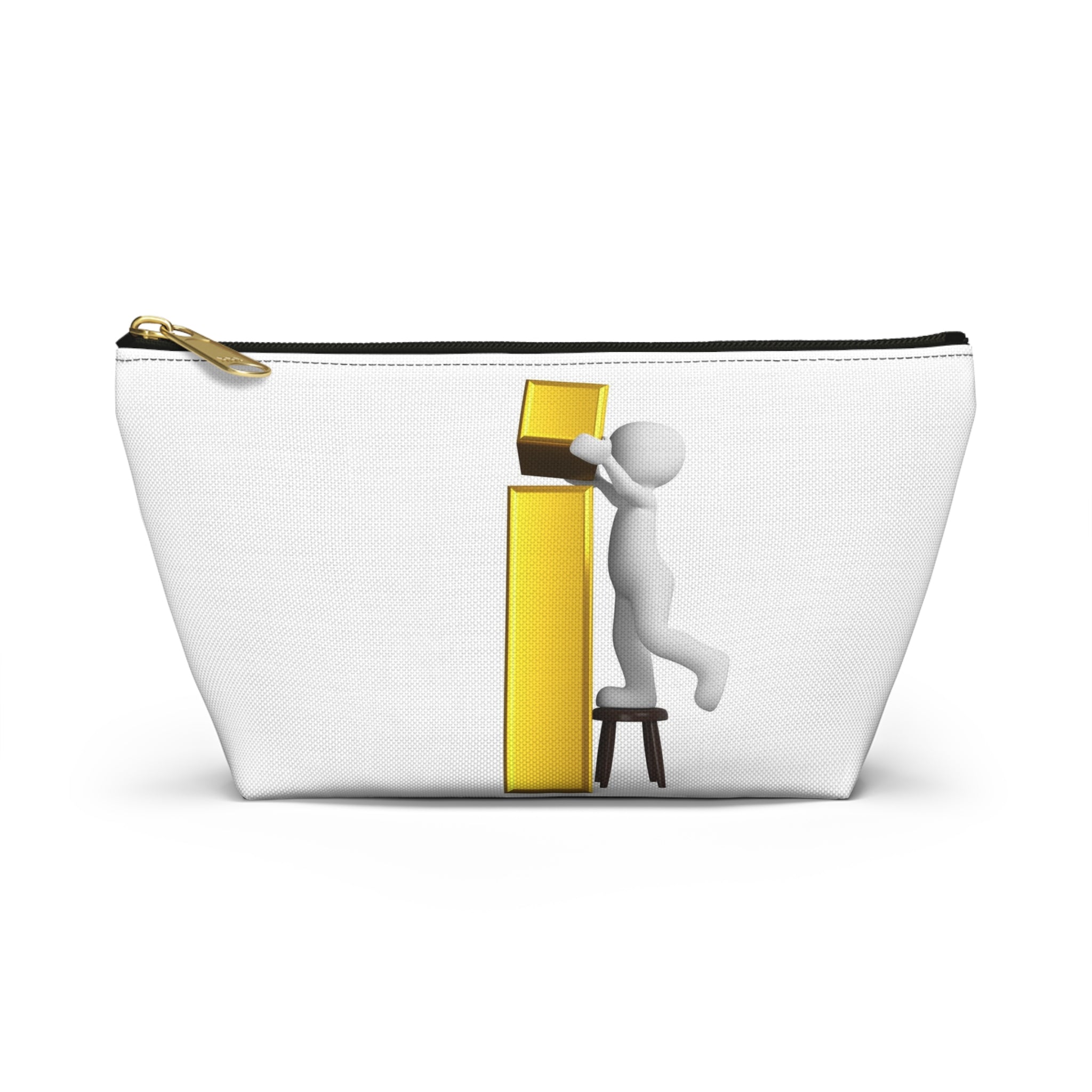 3D Stick Figure Building Gold Letter i Accessory Pouch | T-Bottom Zipper Pouch