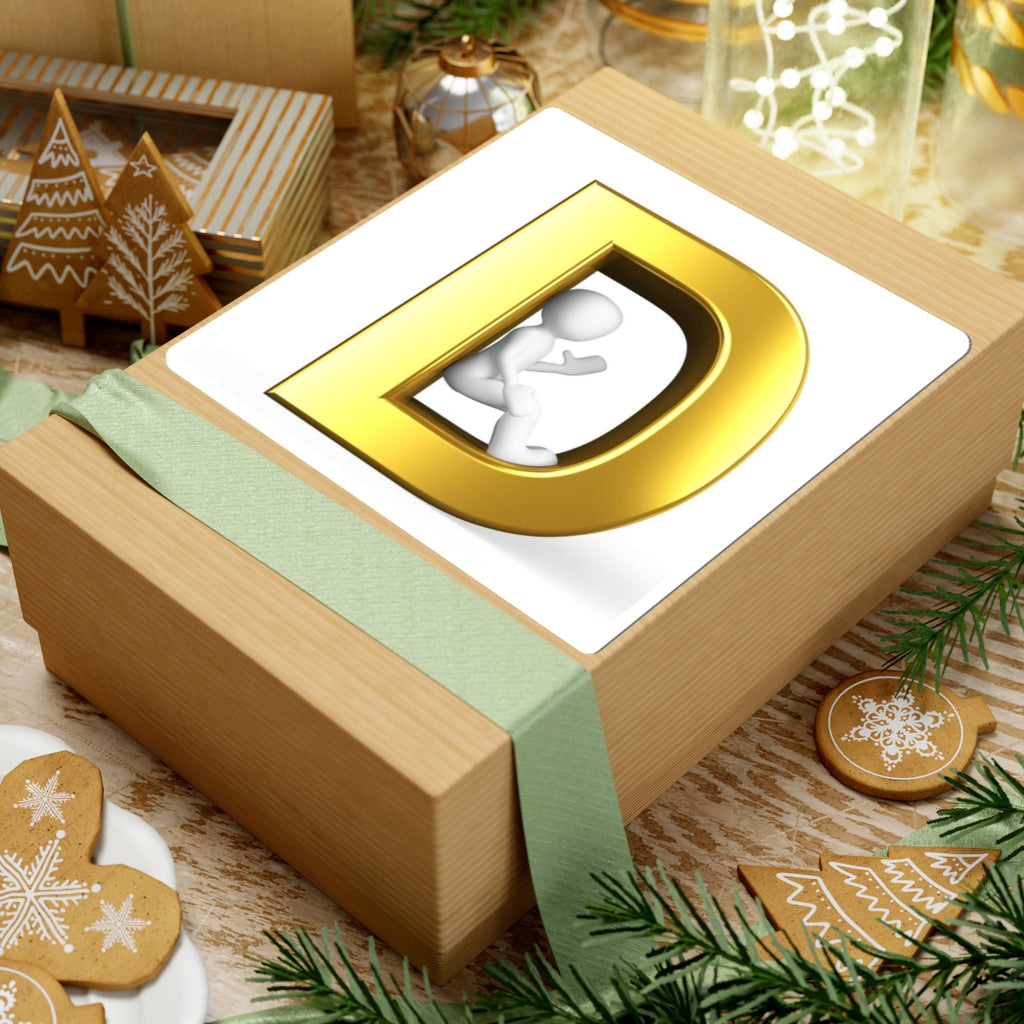 Gold Letter D with Sitting Figure Sticker | Kiss-Cut Sticker