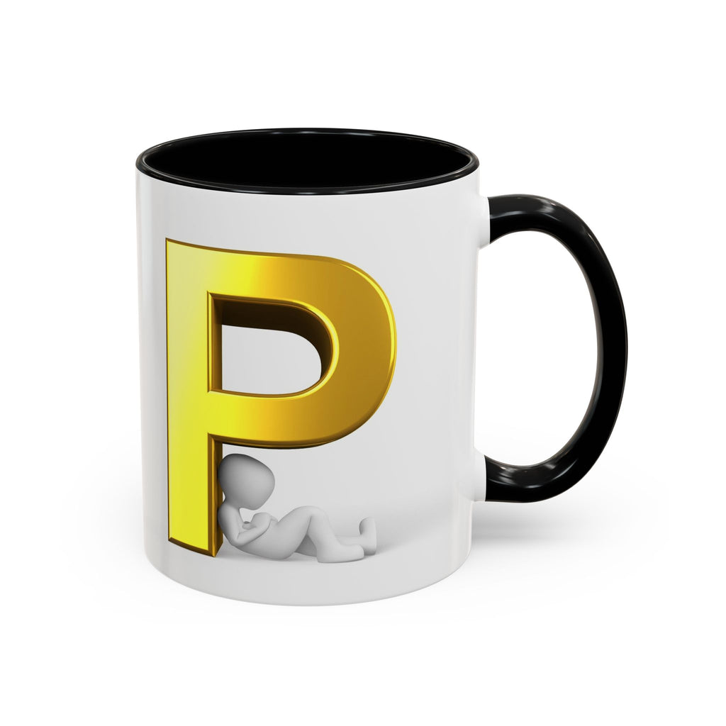 Mug Lettre P dorée avec silhouette relaxante | Mug à café avec anse colorée 325 ml 445 ml