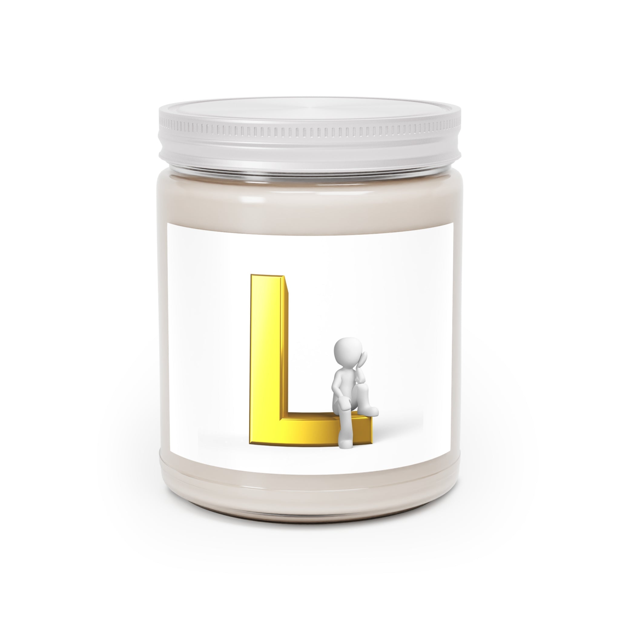 Bougie L initiale dorée, Bougie en soja 255g | Pot Monogramme avec couvercle blanc