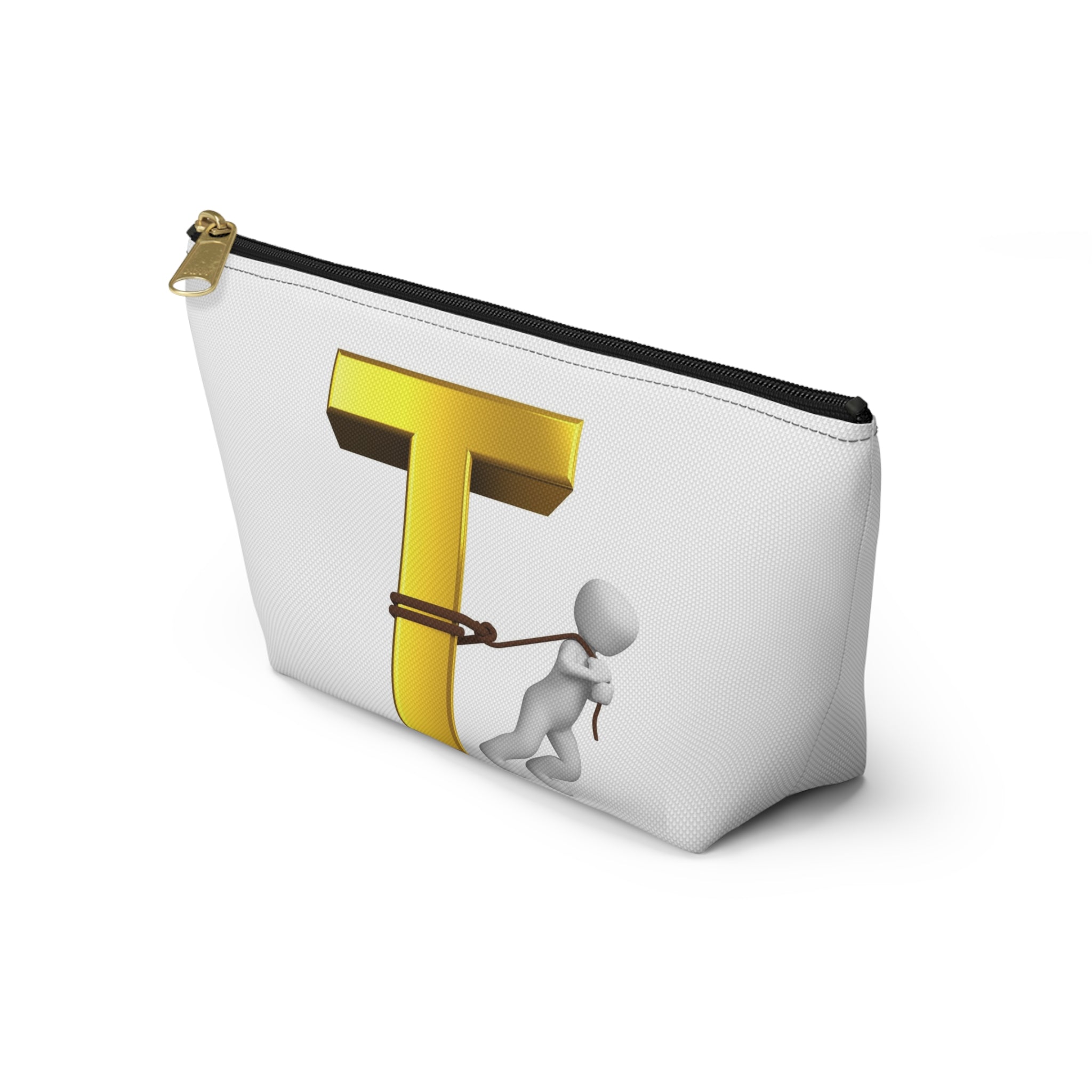 Gold Letter T with Person Pulling Rope Accessory Pouch