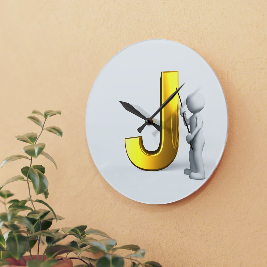 Gold Letter J Monogram Acrylic Wall Clock | Initial J Home Decor