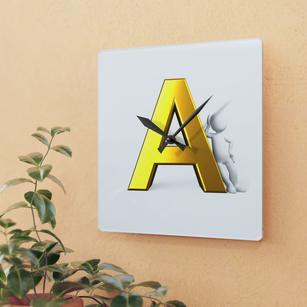 Gold Letter A monogram Acrylic Wall Clock | Initial A decor