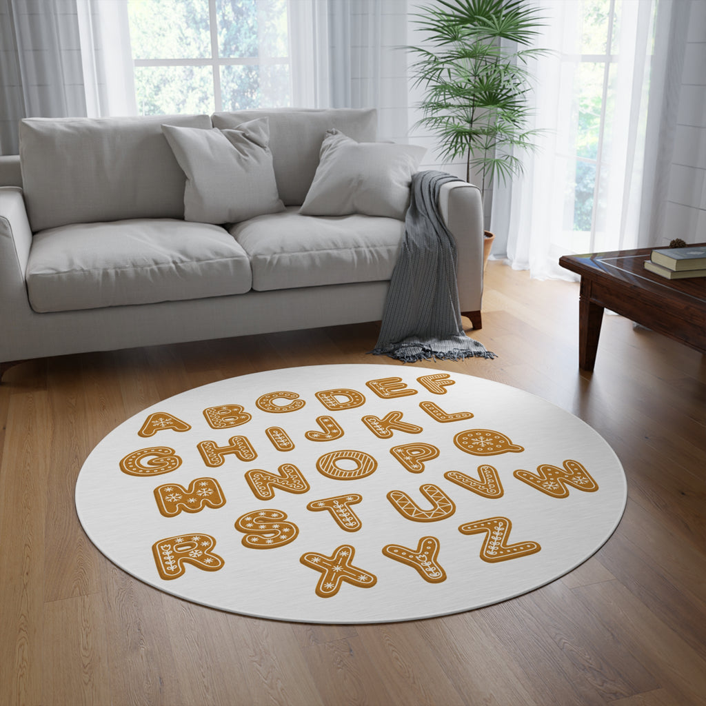 Gingerbread Alphabet Round Rug | Kids Playroom Nursery Décor