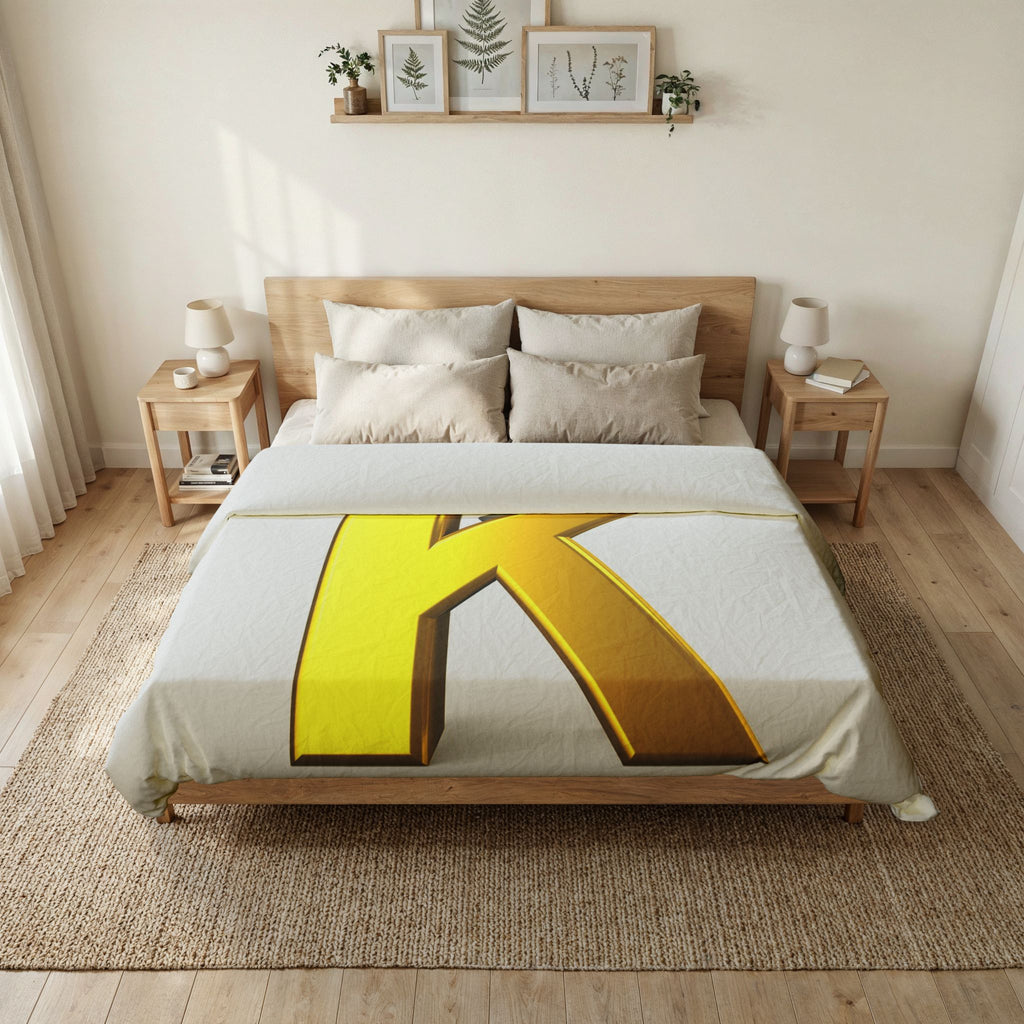 Gold 3D Letter K duvet cover | Monogram Cotton Duvet Cover