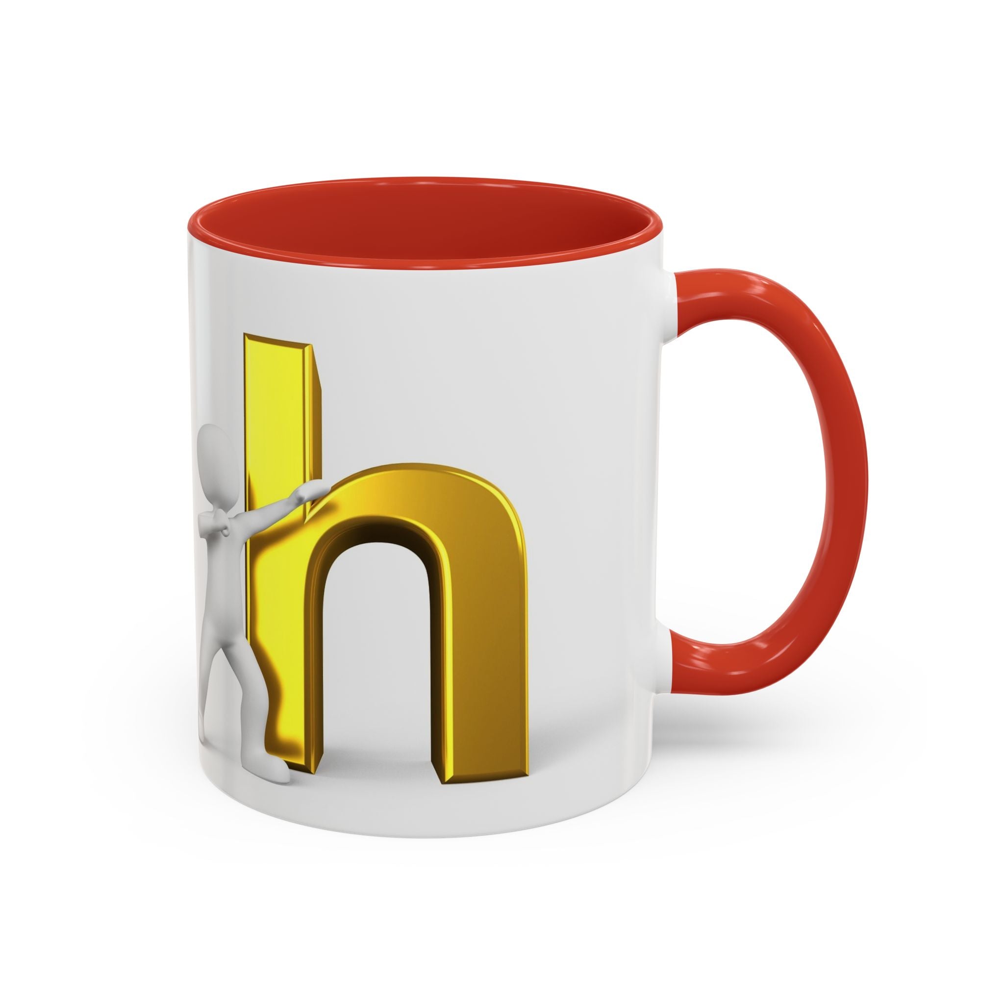 3D Stick Figure Pushing Gold Letter h Mug | Accent Coffee Mug 11/15oz