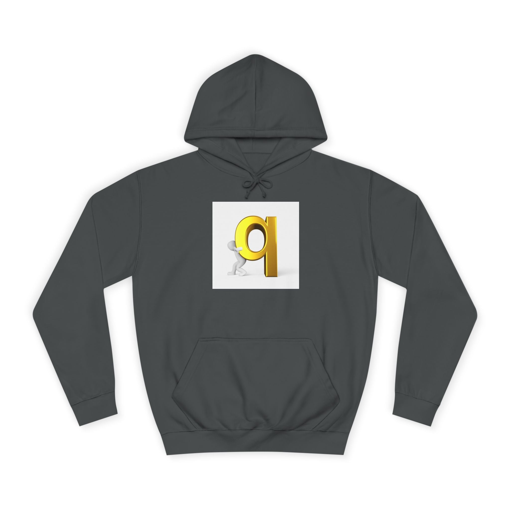 Gold Letter Q Hoodie | 3D Figure Pushing Q Graphic
