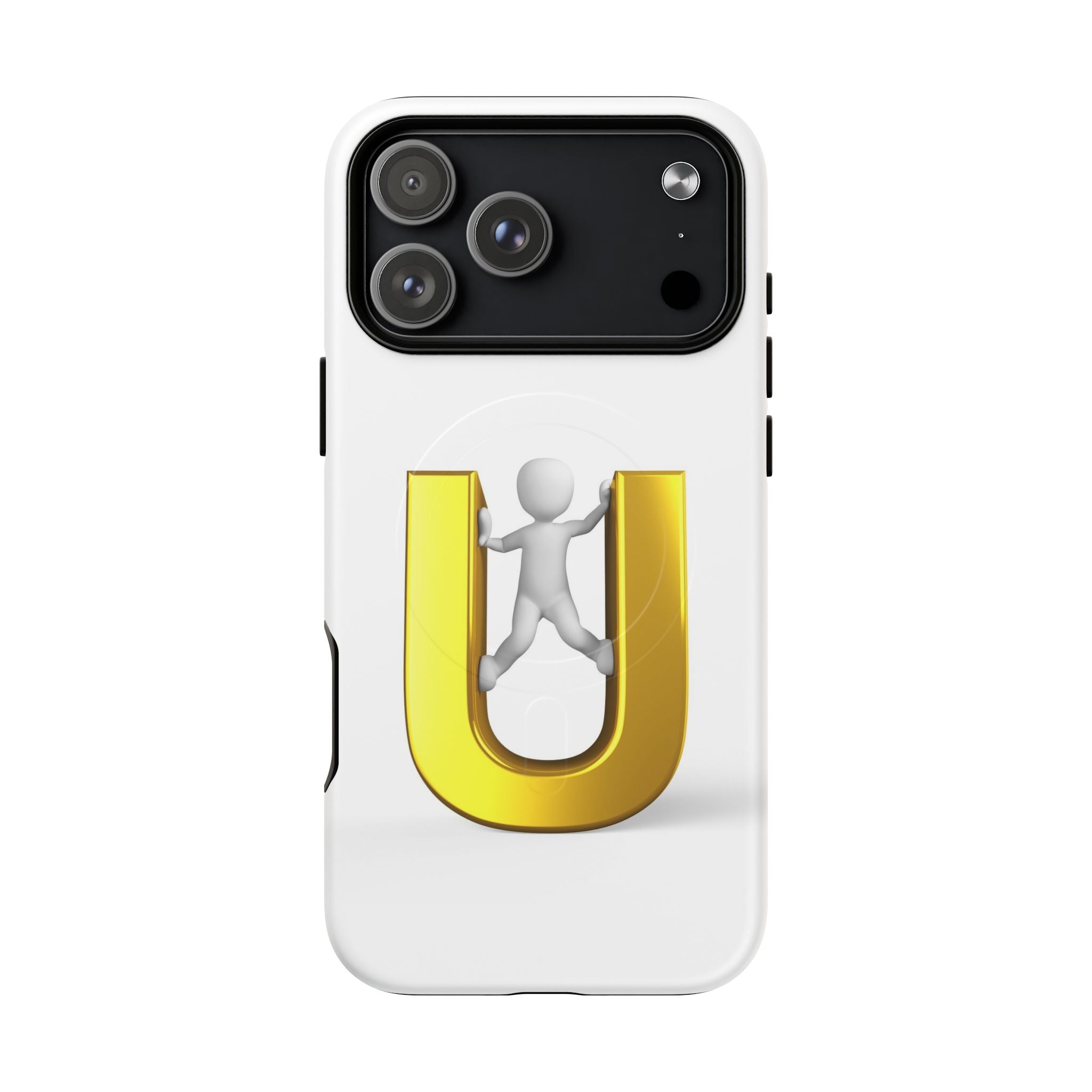 Coque de téléphone en 3D Dorée Lettre U avec Bonhomme Allumette | Coque Magnétique Robuste