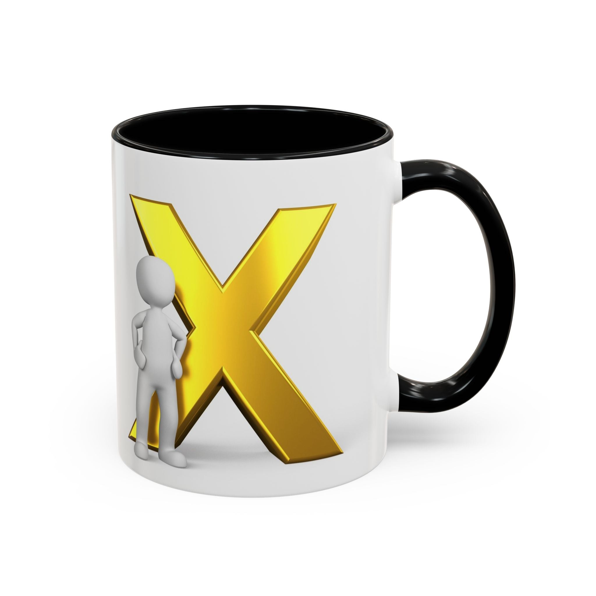Mug à anse avec lettre X dorée et figurine 3D | Mug à café 11oz 15oz