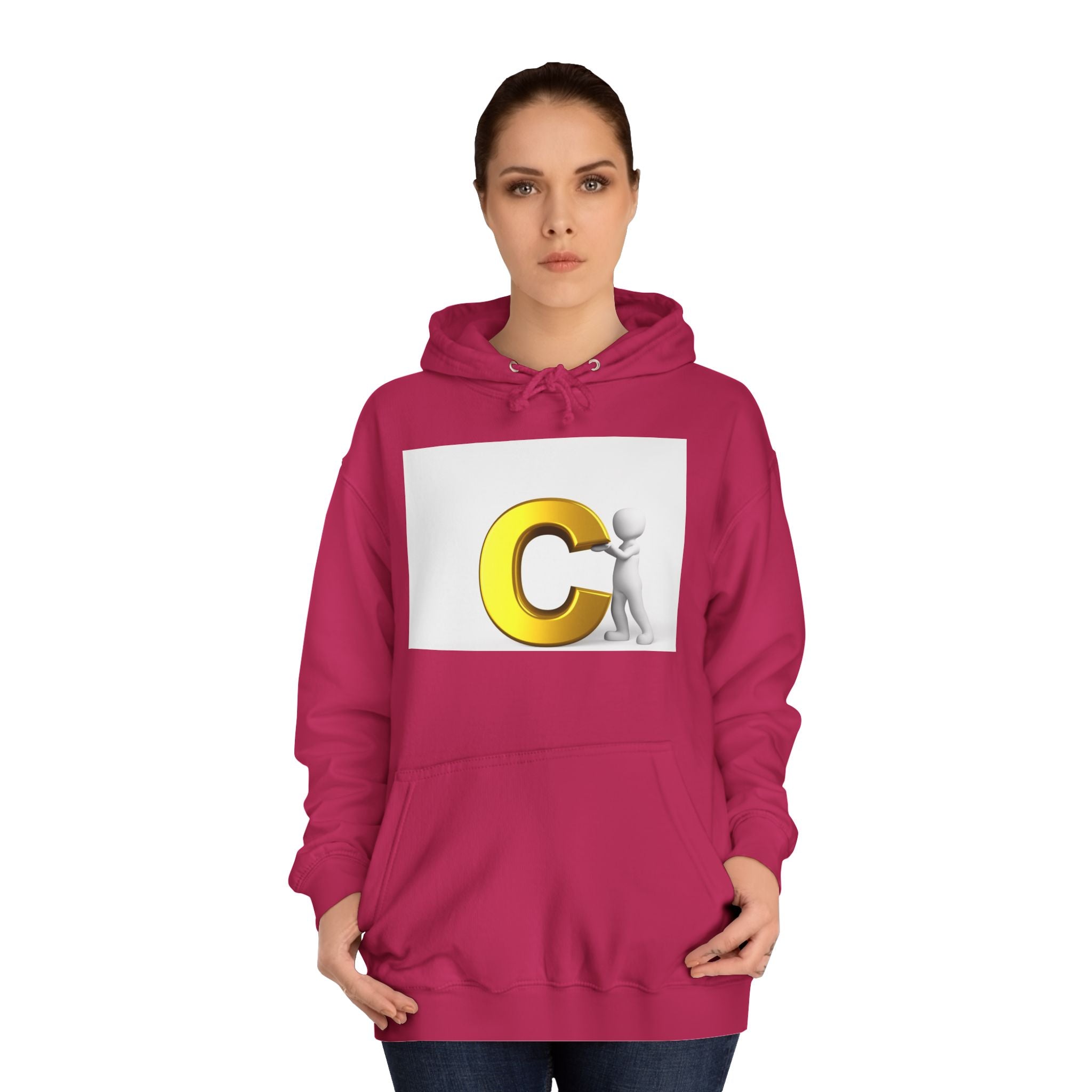 3D Yellow Letter C with Character Hoodie | Initial Monogram Sweatshirt