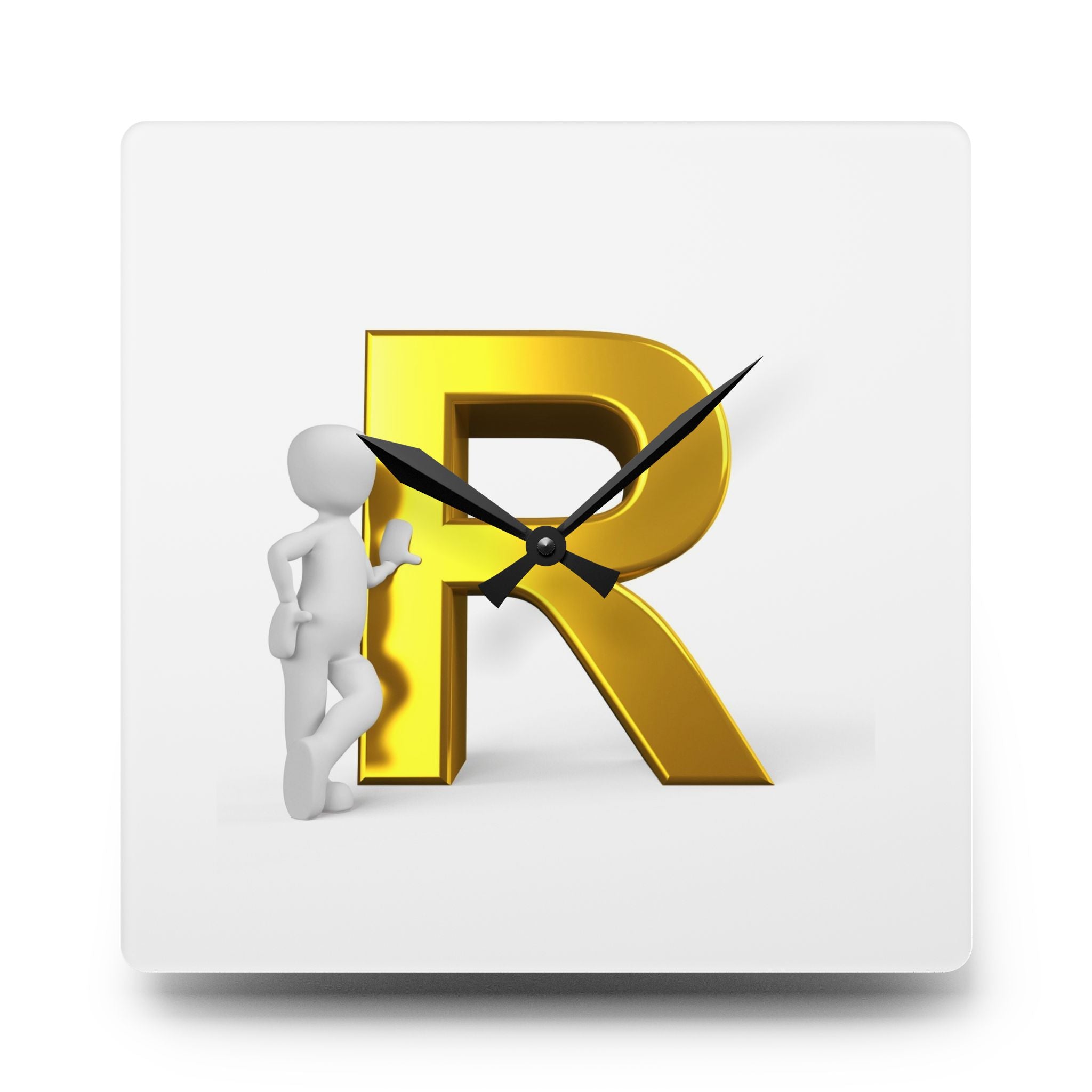 Horloge murale en acrylique Monogramme Lettre R dorée | Décoration initiale R