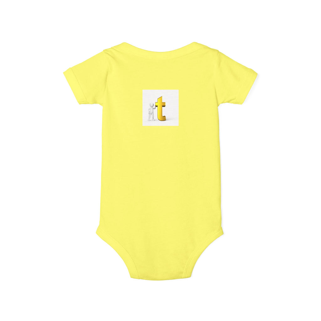 Yellow Letter T Baby Onesie | Infant Jersey One Piece, Minimal Initial Graphic