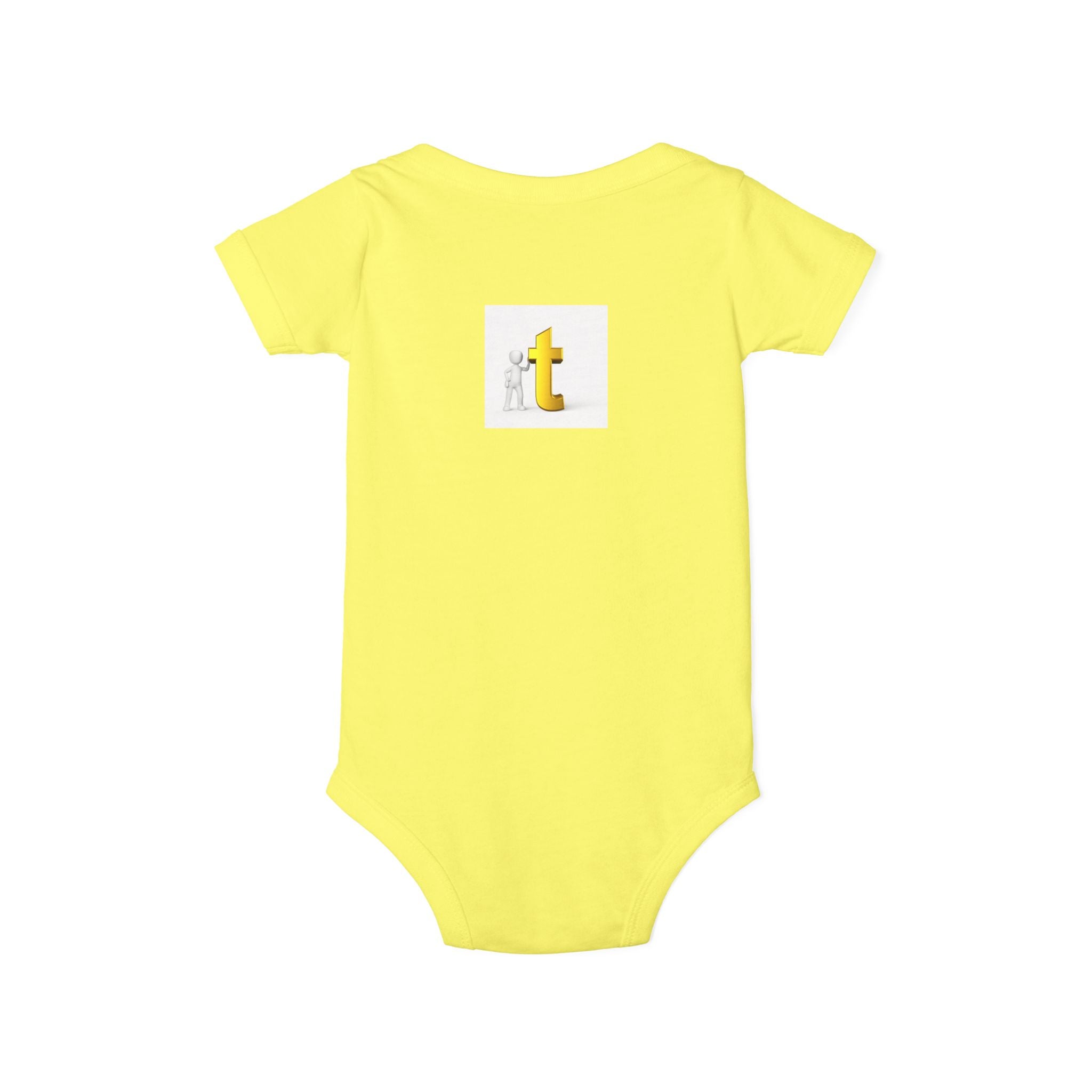Yellow Letter T Baby Onesie | Infant Jersey One Piece, Minimal Initial Graphic