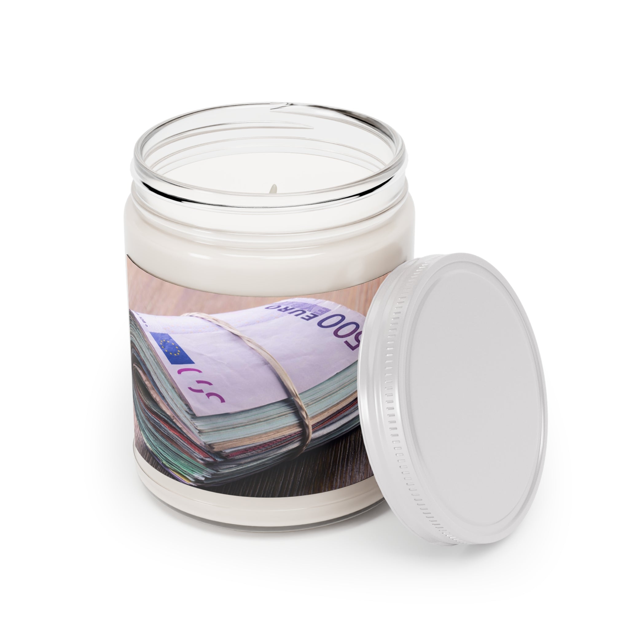 Stack of Euro Banknotes Candle | Soy Candle Jar