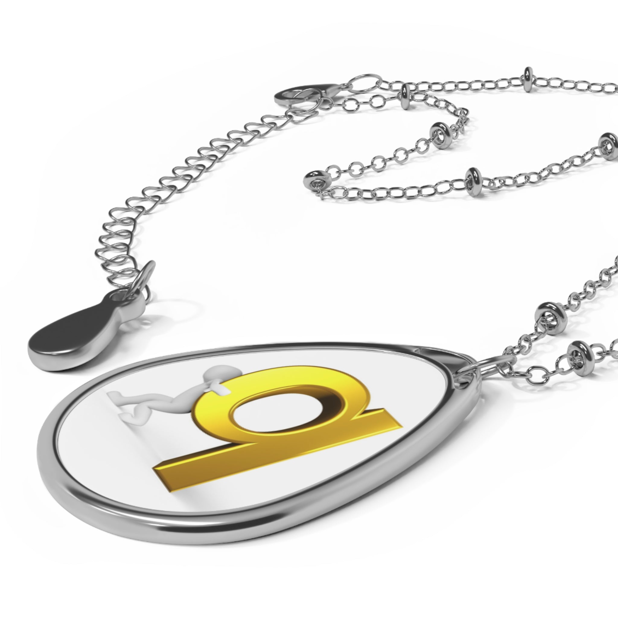 Personalized Oval Initial Necklace — Silver Teardrop Pendant with Gold Letter 'Q'