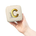 Gold Letter C Monogram Jewelry Travel Case | Compact Pink Jewelry Organizer