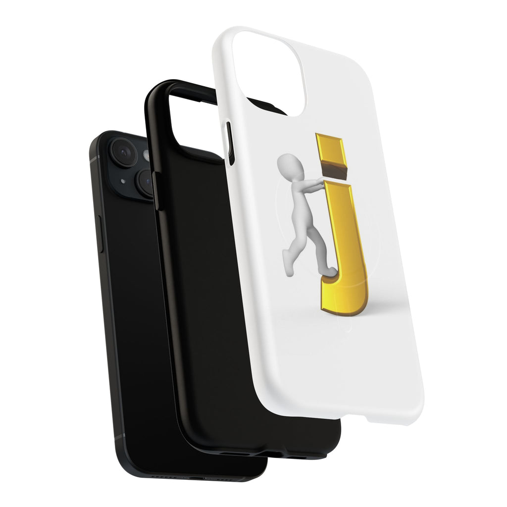 3D Stick Figure Pushing Gold Letter J Phone Case | Tough Magnetic Case