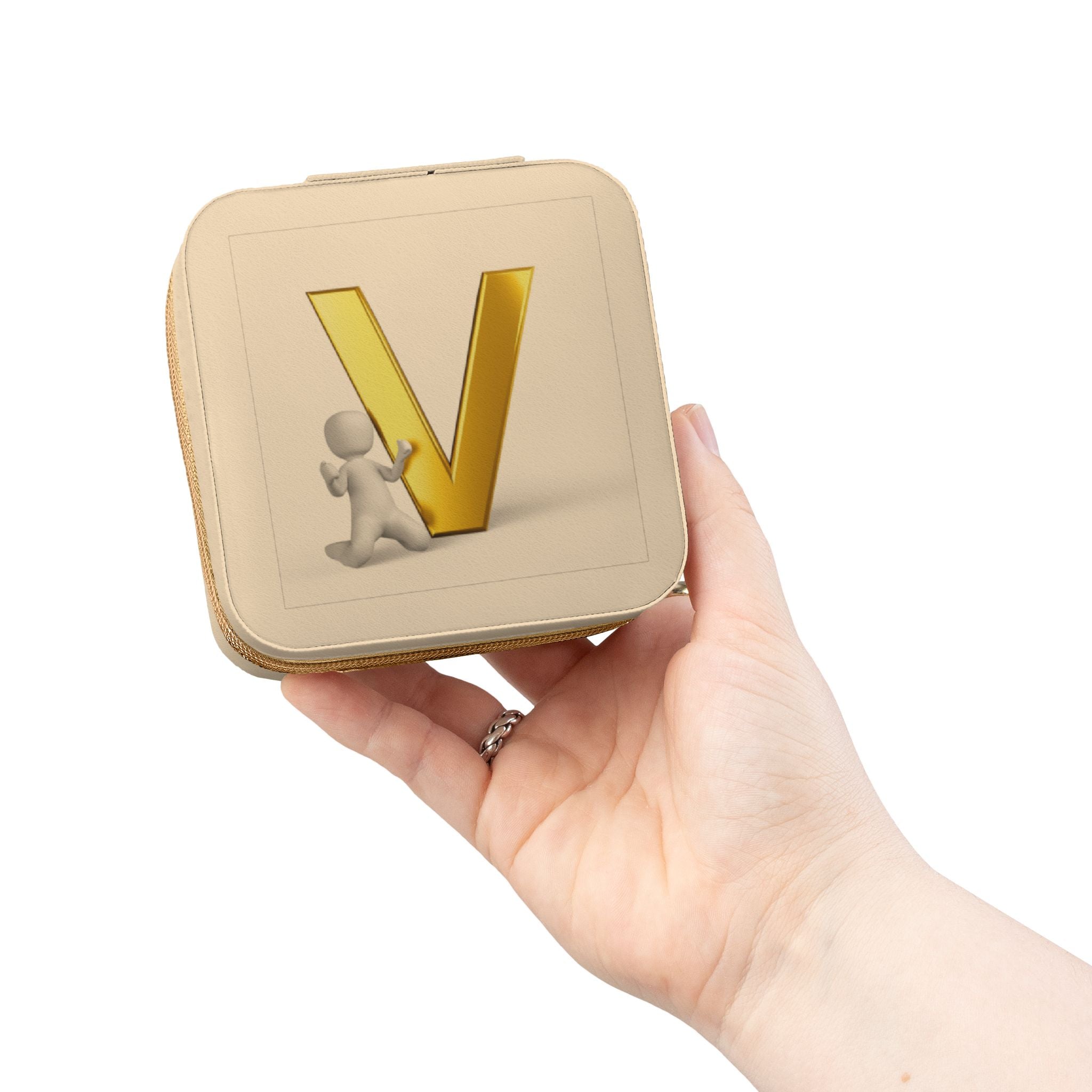 Boîte à Bijoux de Voyage Monogramme V Or | Organisateur Carré Compact