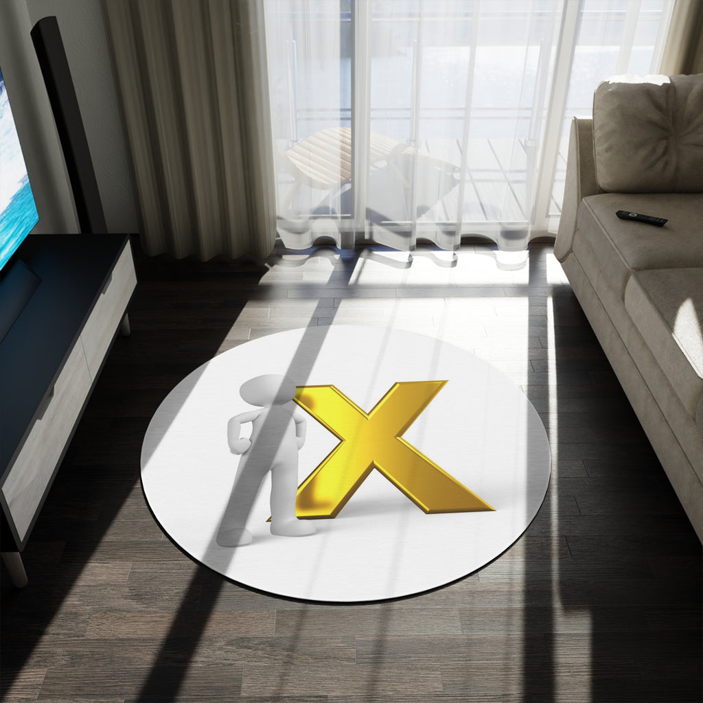 3D Figure with Gold X Round Rug | Monogram Accent Floor Mat