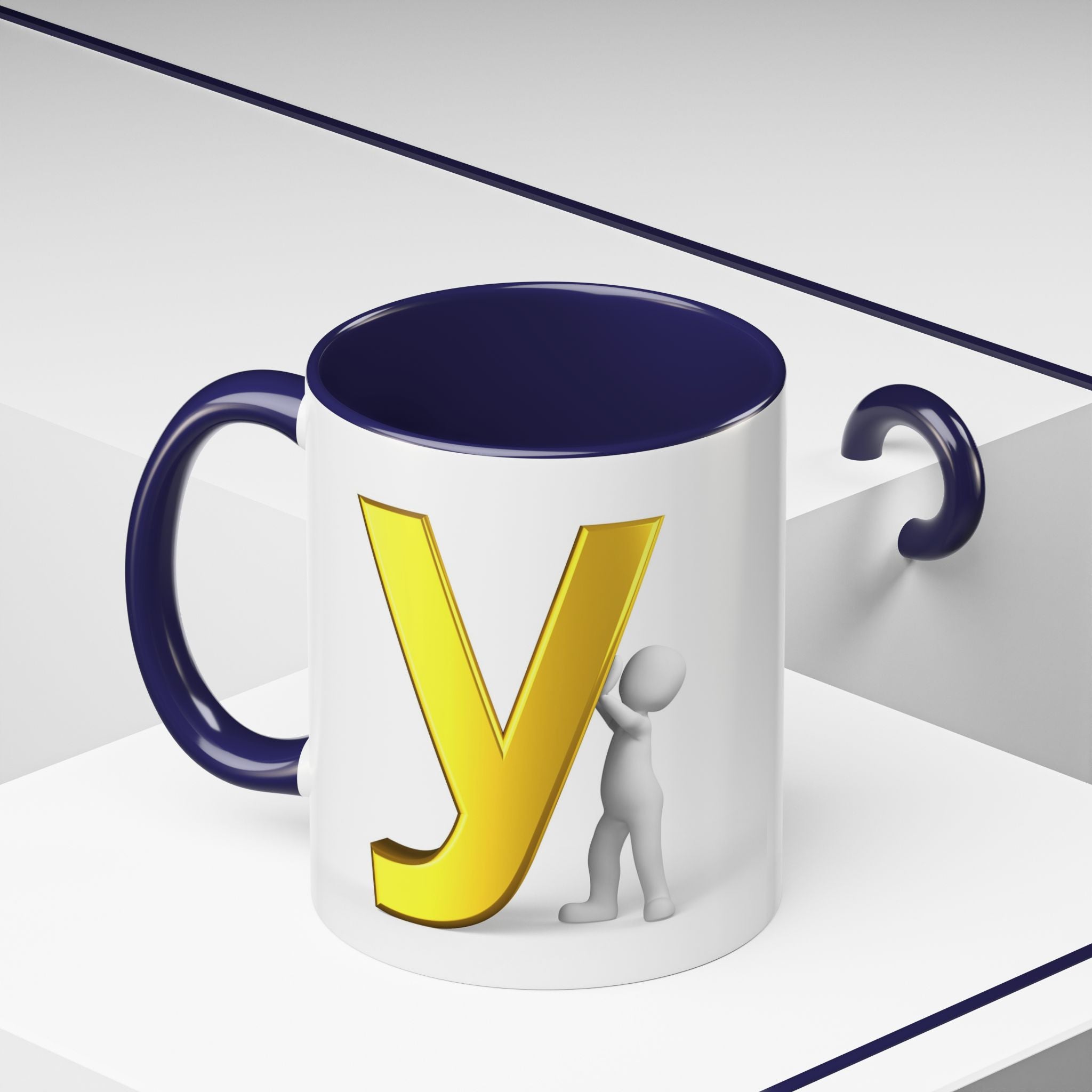 Goldener Buchstabe Y mit 3D-Figur Akzent Kaffeetasse | Initialen Monogramm