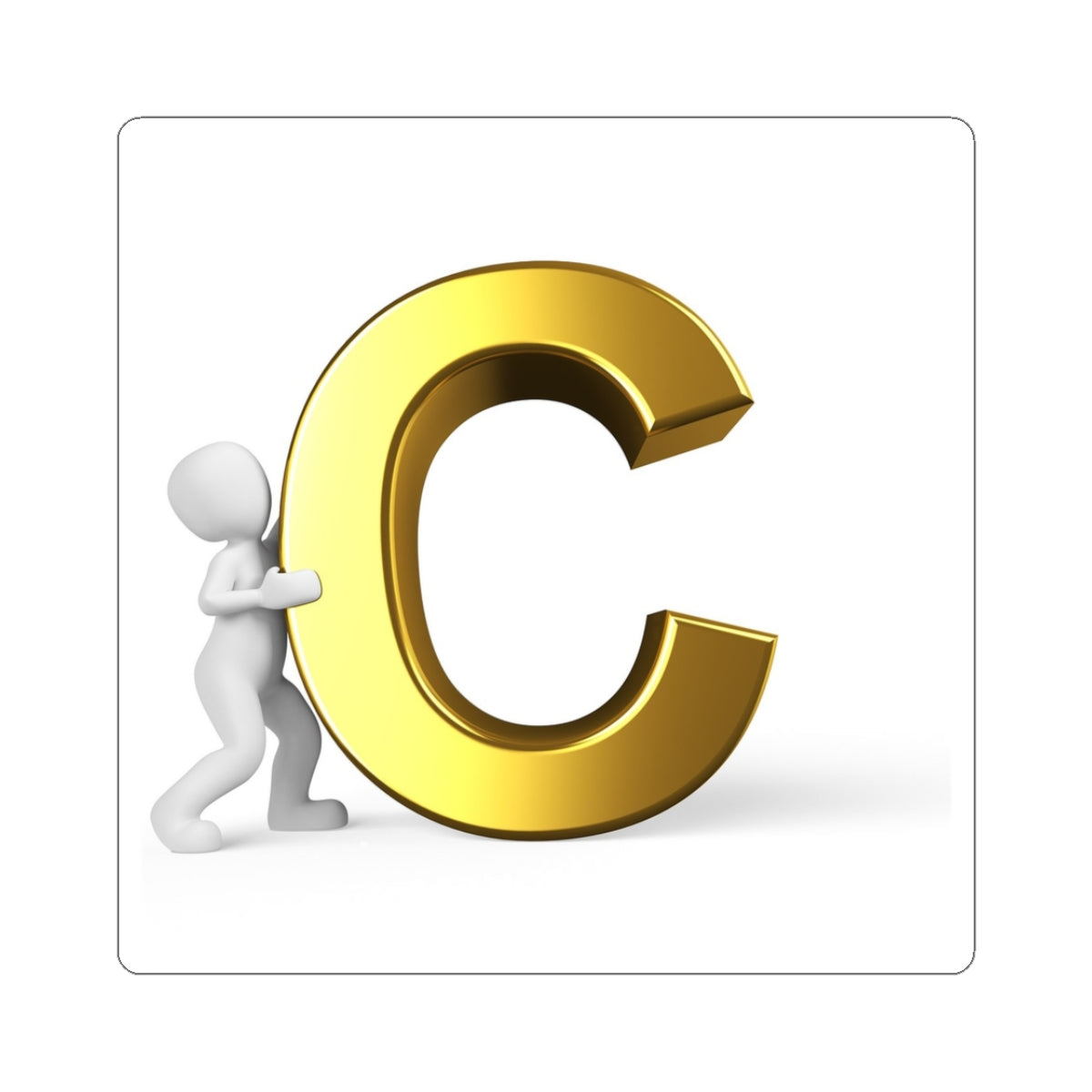 3D Gold Letter C with Pushing Figure Sticker | Kiss-Cut Sticker