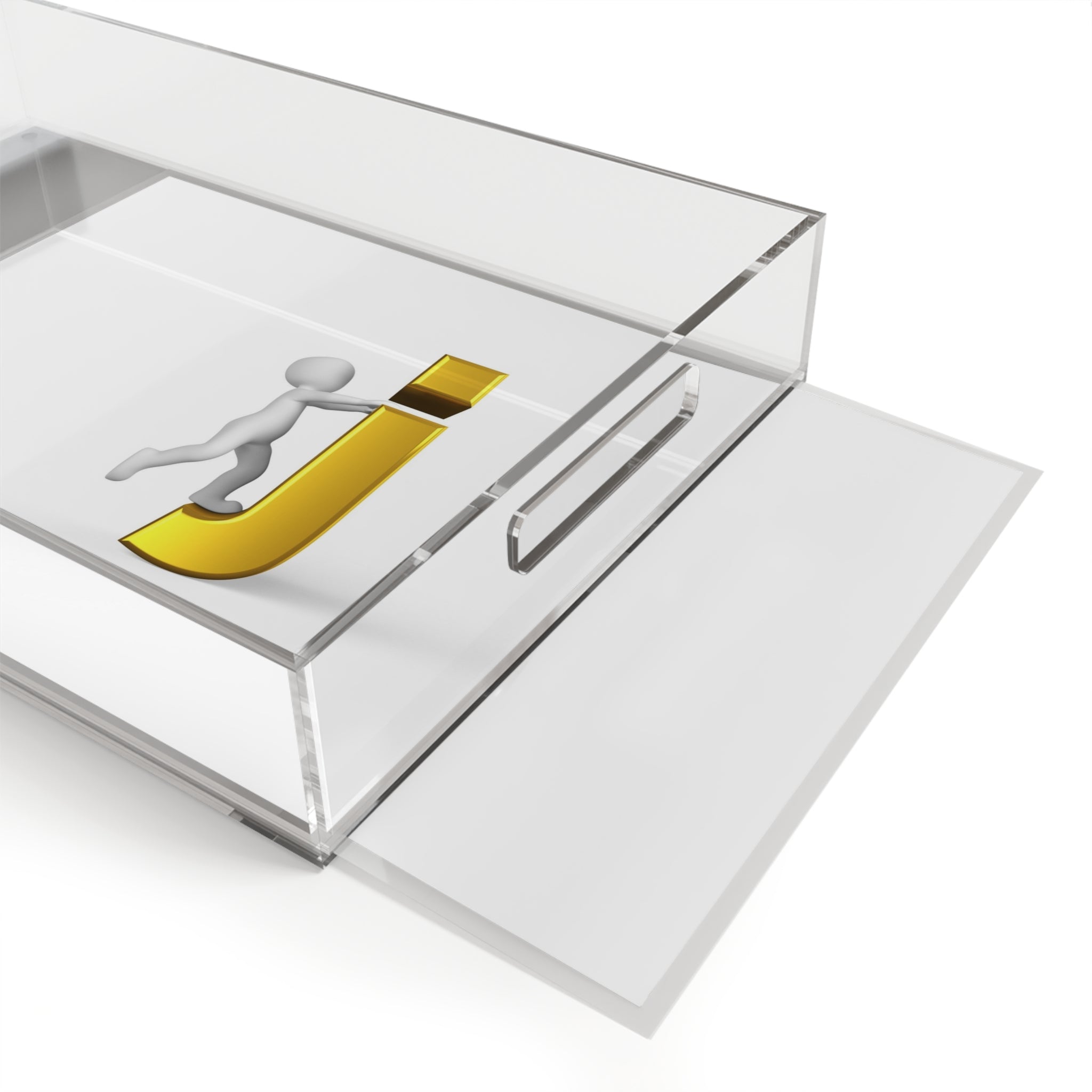 3D Stick Figure Climbing Gold Letter J Acrylic Serving Tray | Monogram Initial