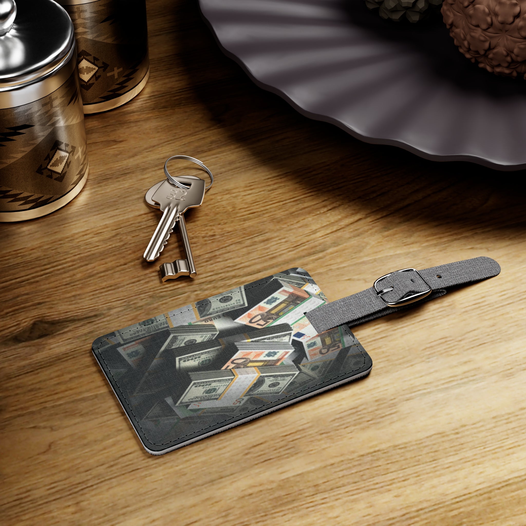 Stacked Cash luggage tag | money print rectangle travel accessory