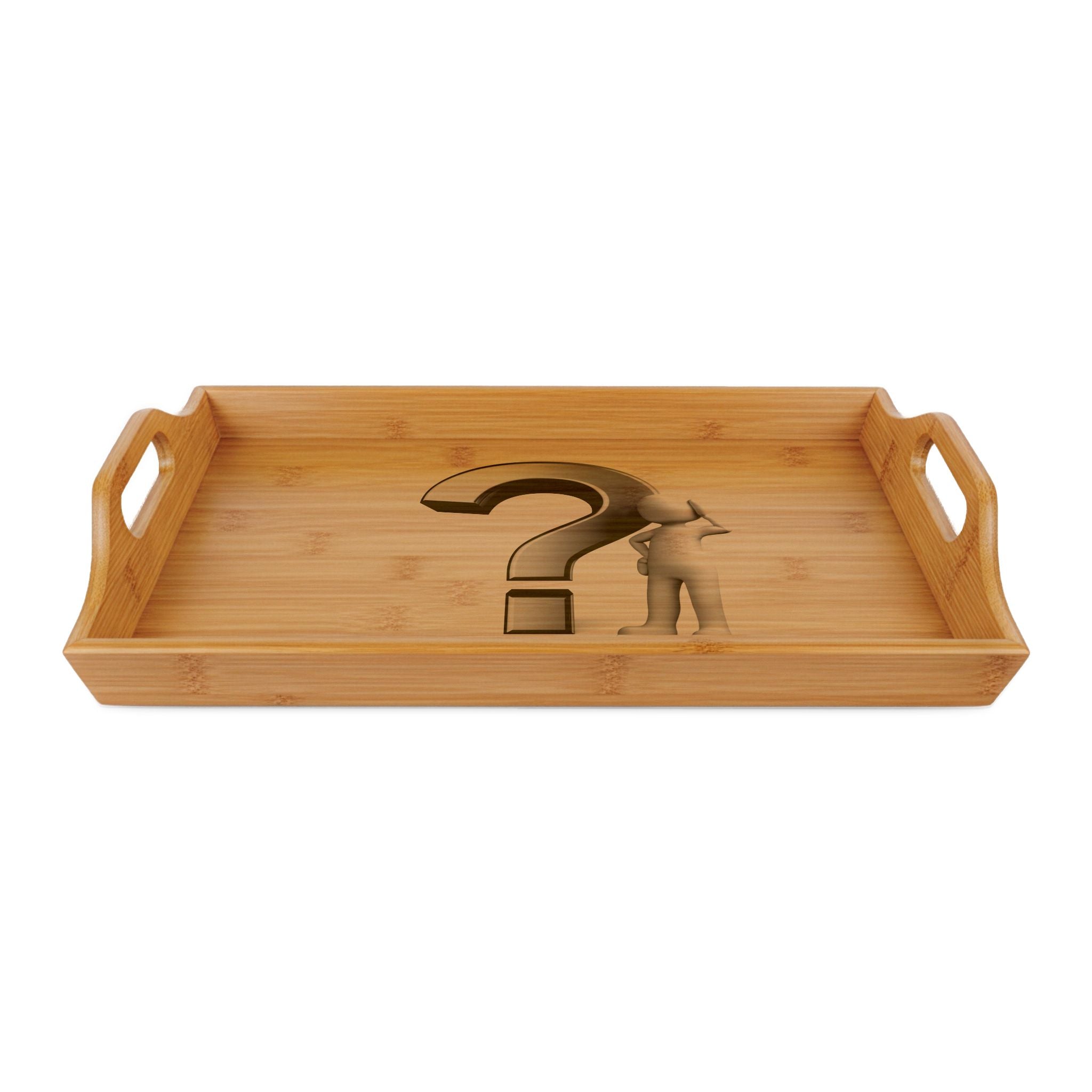 Question Mark Engraving Serving Tray | Bamboo engraved tray, customizable design