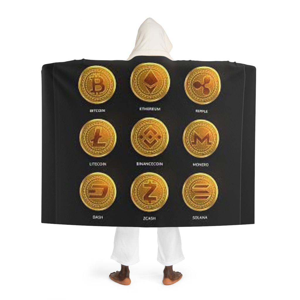 Several Golden Coins Hooded Blanket | Cryptocurrency Hooded Sherpa