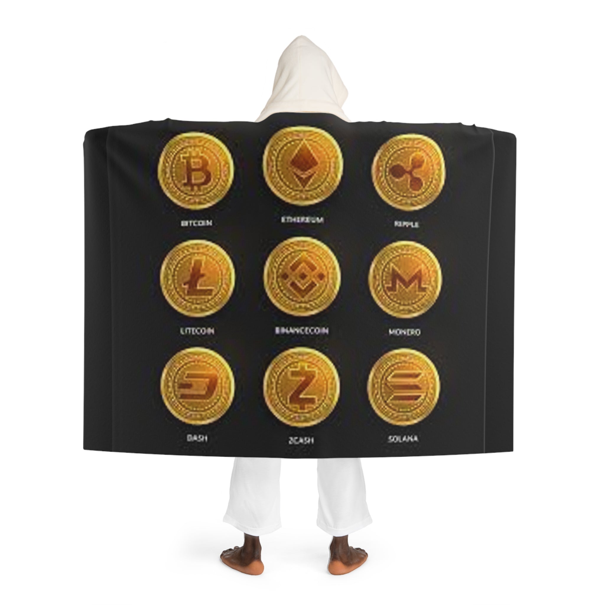 Several Golden Coins Hooded Blanket | Cryptocurrency Hooded Sherpa