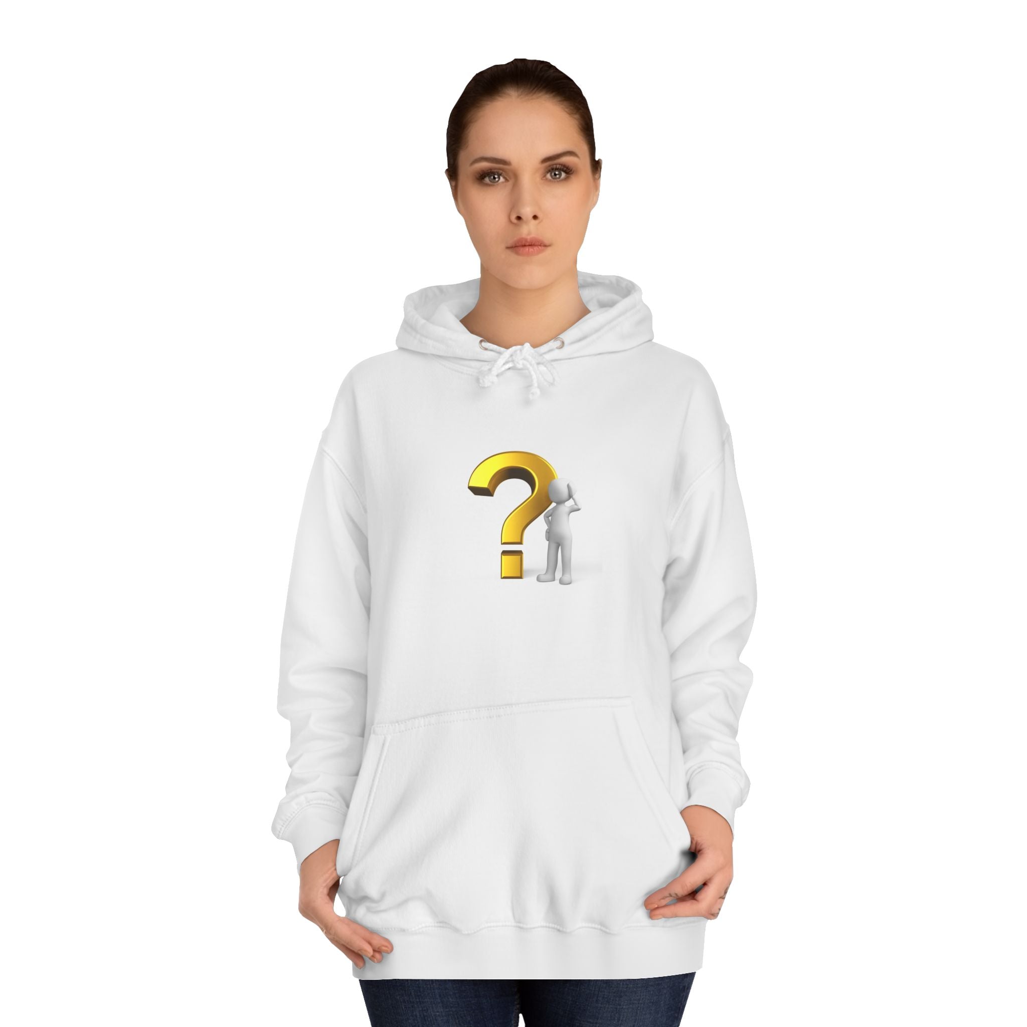 Gold Question Mark with Thinking Figure Hoodie | Mystery Design, Minimalist