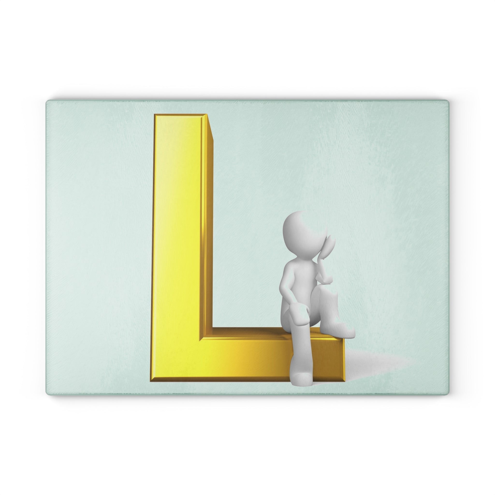 Gold Letter L with Sitting Figure Glass Cutting Board | Monogram Initial Kitchen Decor