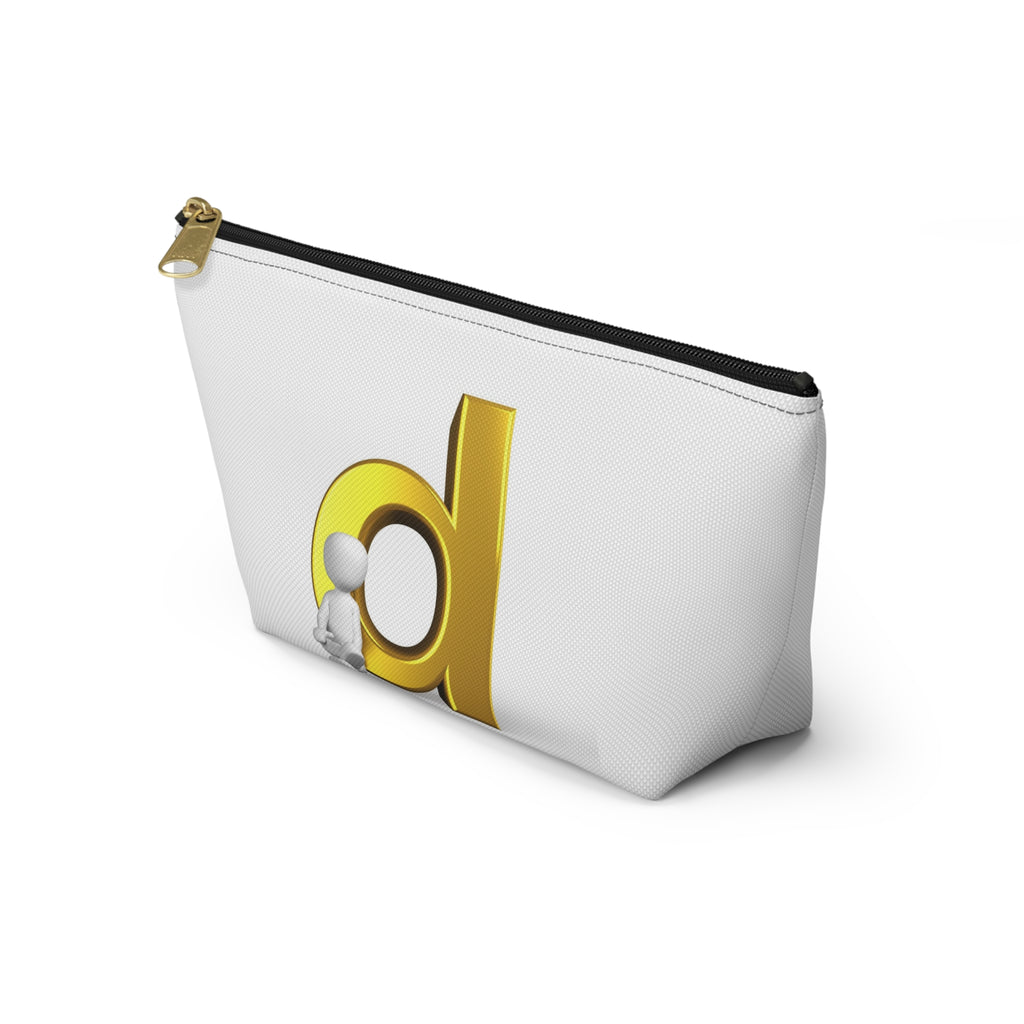 Gold Letter D with Sitting Figure Accessory Pouch | T-Bottom Zipper Pouch