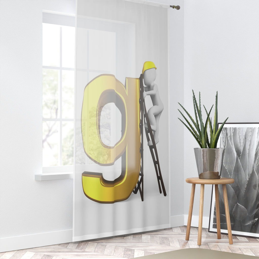 3D Golden Letter g with Worker Illustration Curtain | Alphabet Decorative Window Curtain