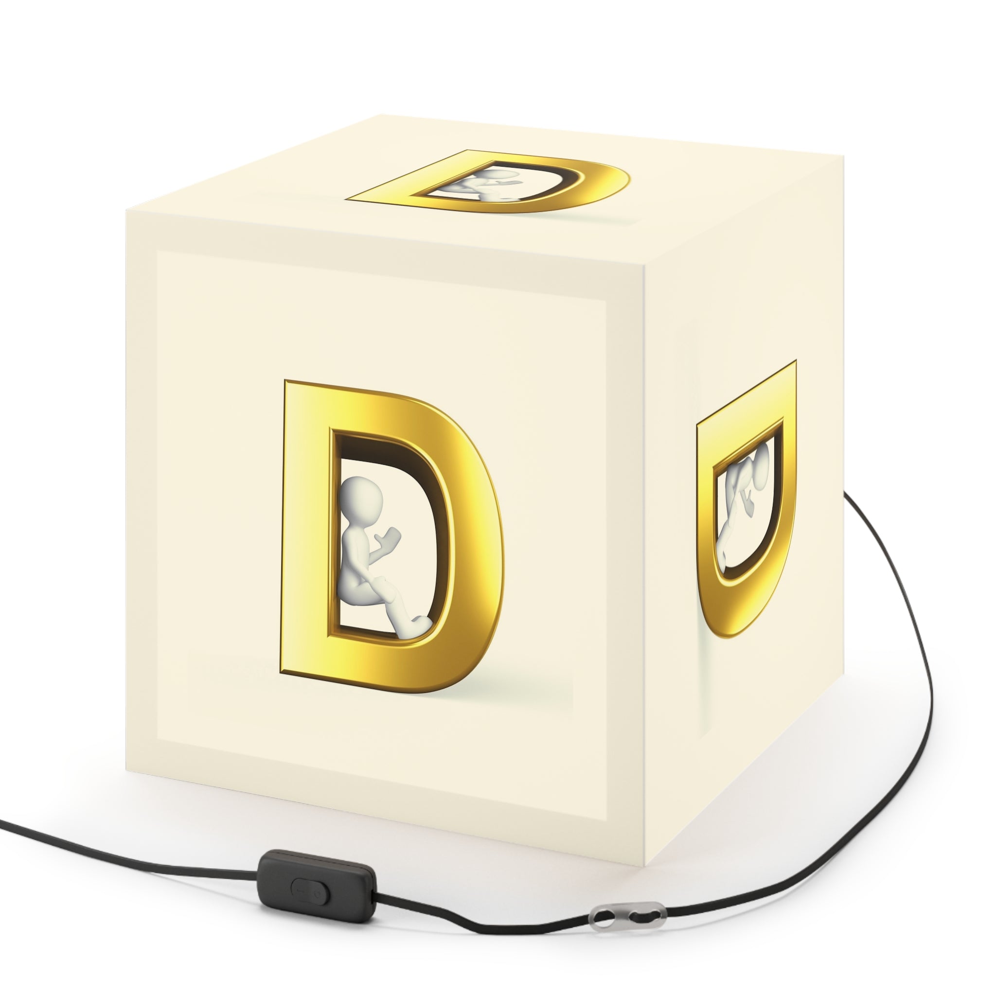 Golden Letter D Light Cube Lamp | Monogram Initial Table Lamp