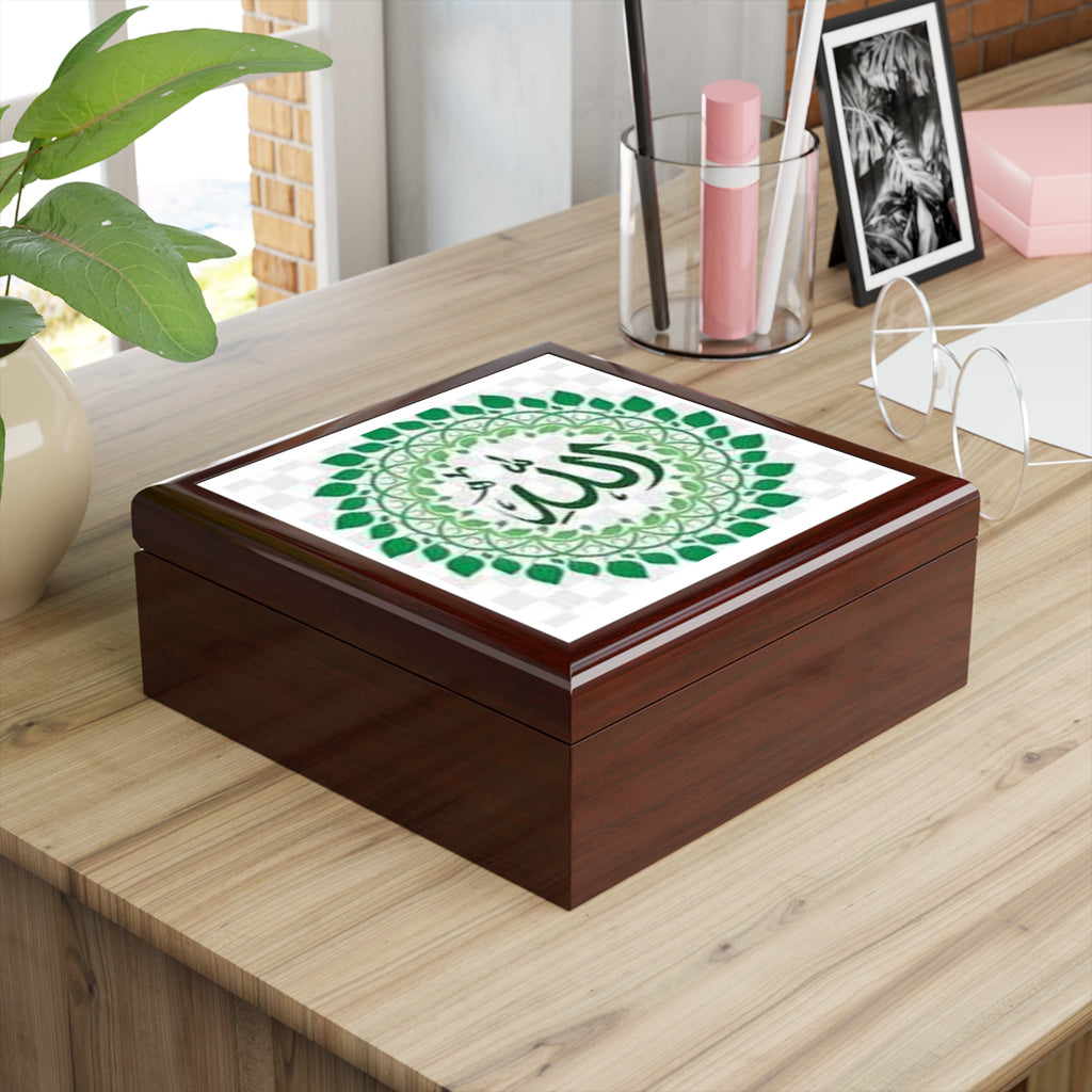 Allah Calligraphy Jewelry Box | Islamic Leaf Mandala Trinket Box