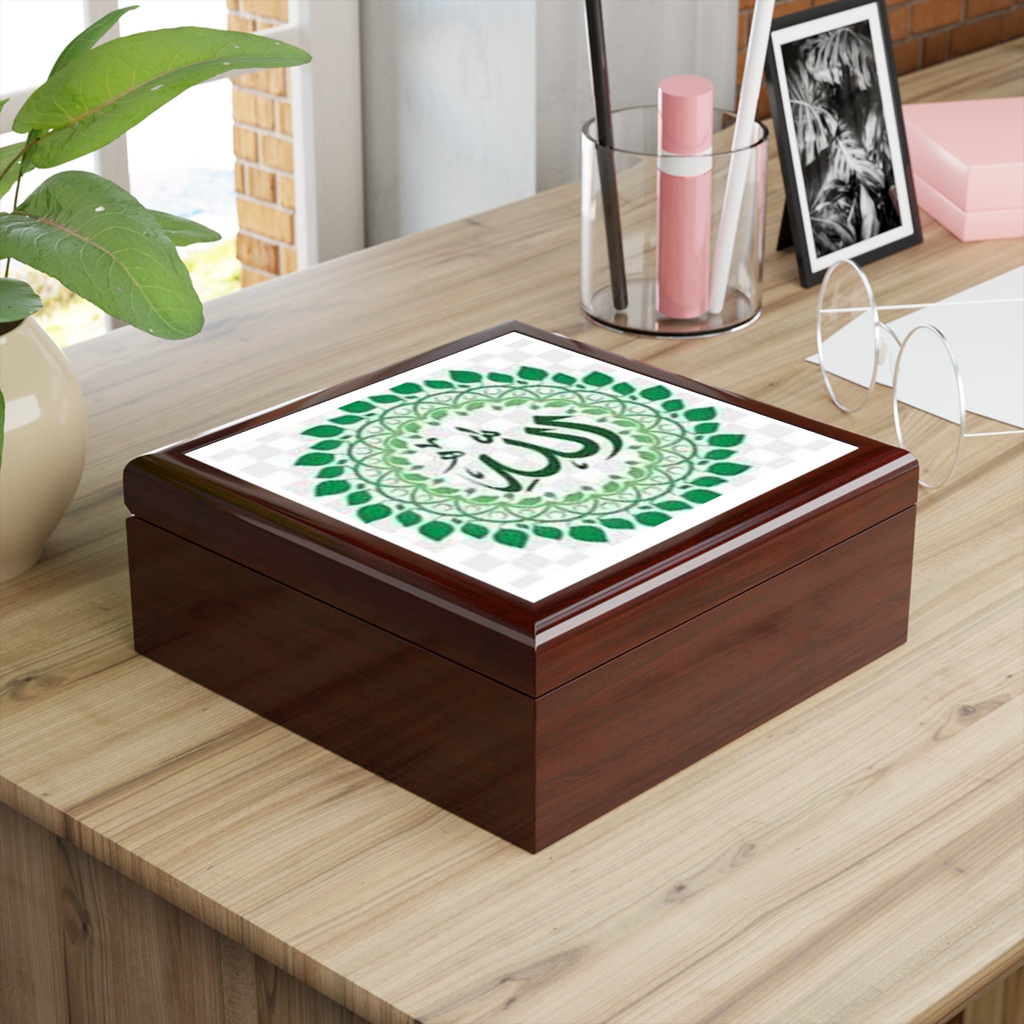 Allah Calligraphy Jewelry Box | Islamic Leaf Mandala Trinket Box