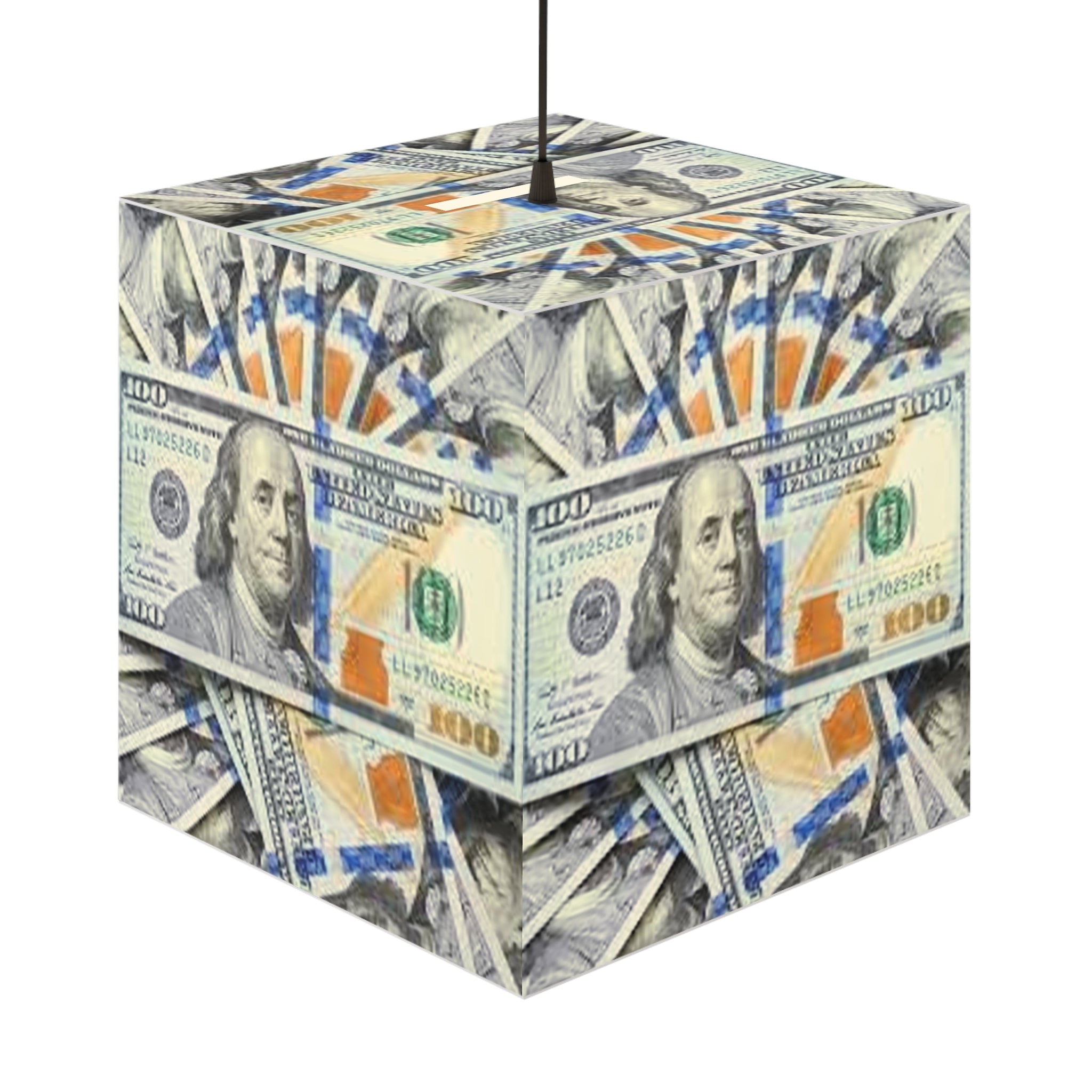 Money Print Cube Lamp | Light Cube Lamp, 100 Bill Pattern