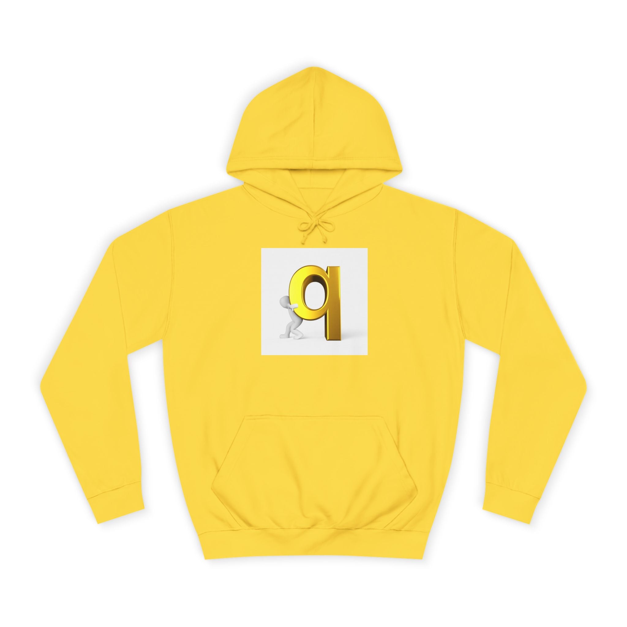 Gold Letter Q Hoodie | 3D Figure Pushing Q Graphic