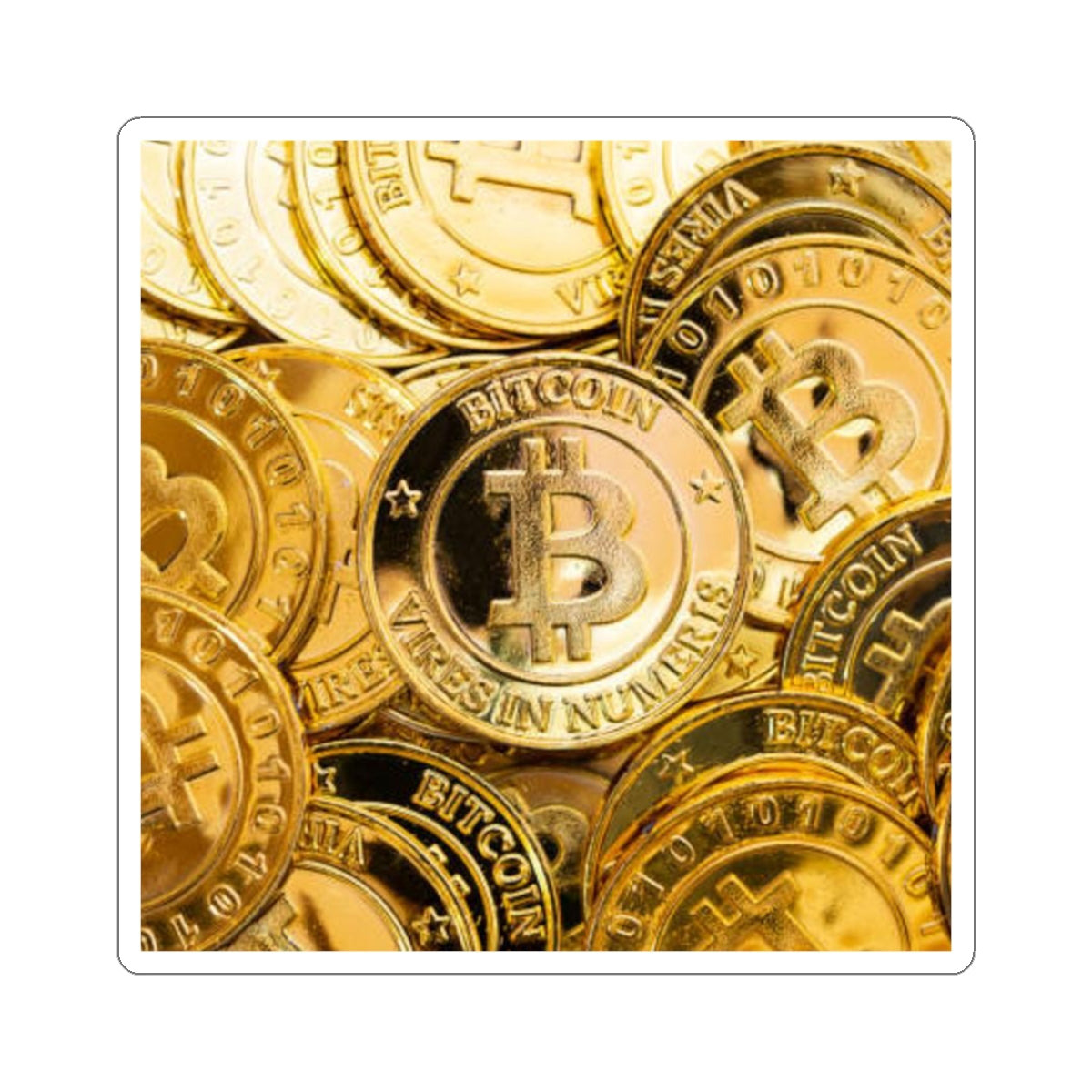 Autocollants prédécoupés motif pièce Bitcoin Or | Décalcomanie pour ordinateur portable de cryptomonnaie