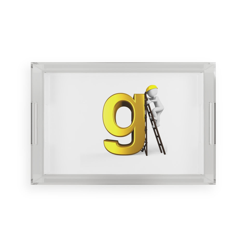 Gold Letter G with Worker Illustration Acrylic Serving Tray | Monogram Initial Decor