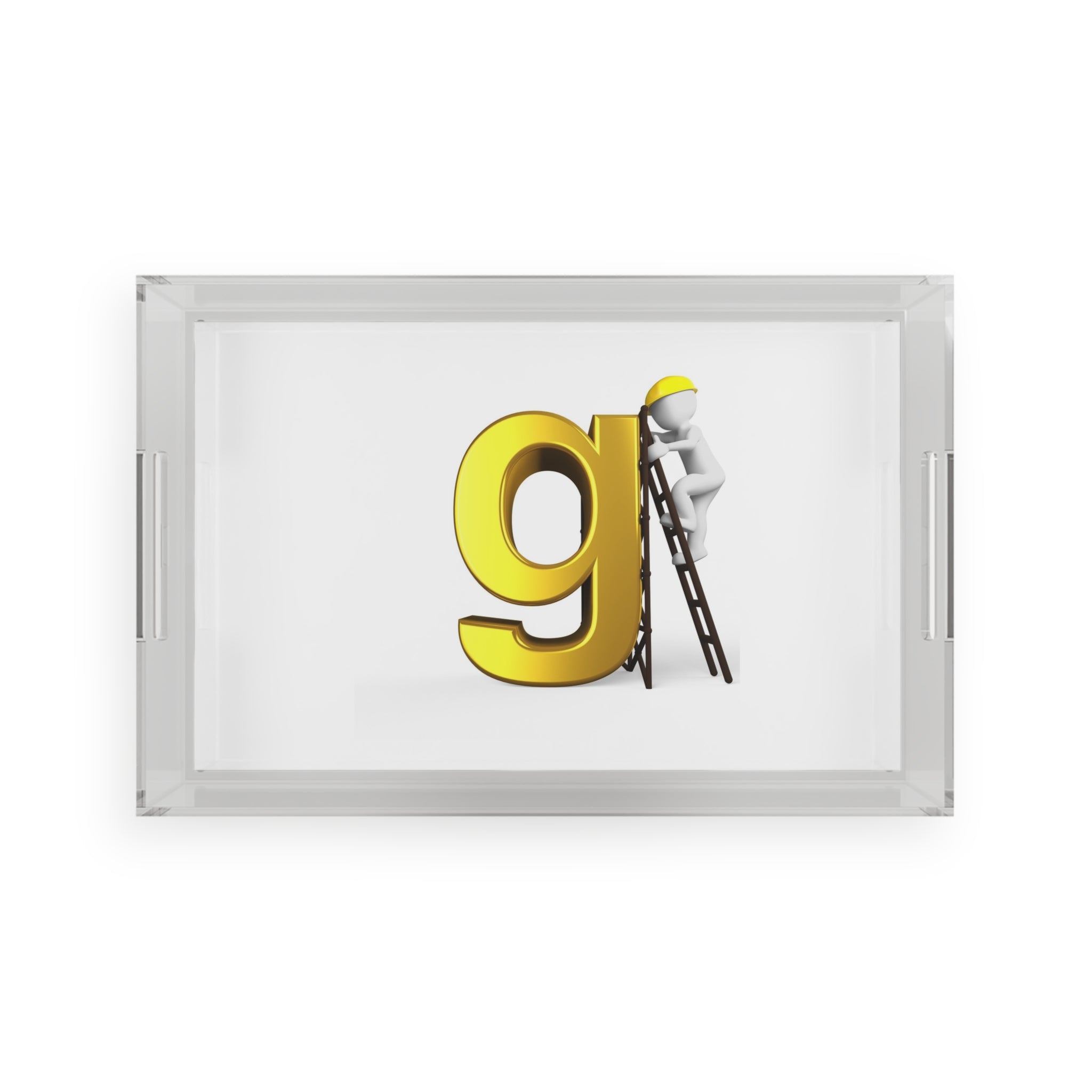 Gold Letter G with Worker Illustration Acrylic Serving Tray | Monogram Initial Decor