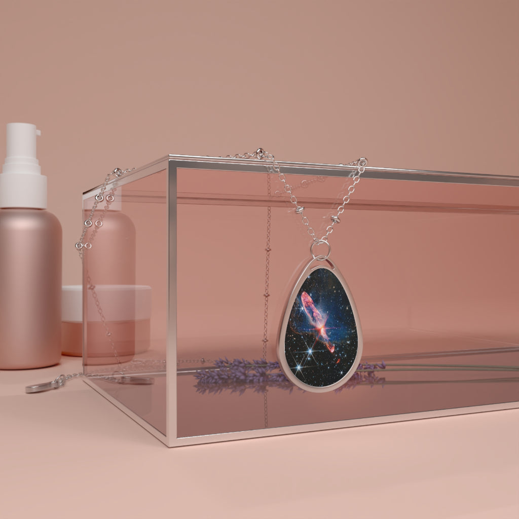 Galaxy Teardrop Pendant Necklace – Oval Space Photo Jewelry